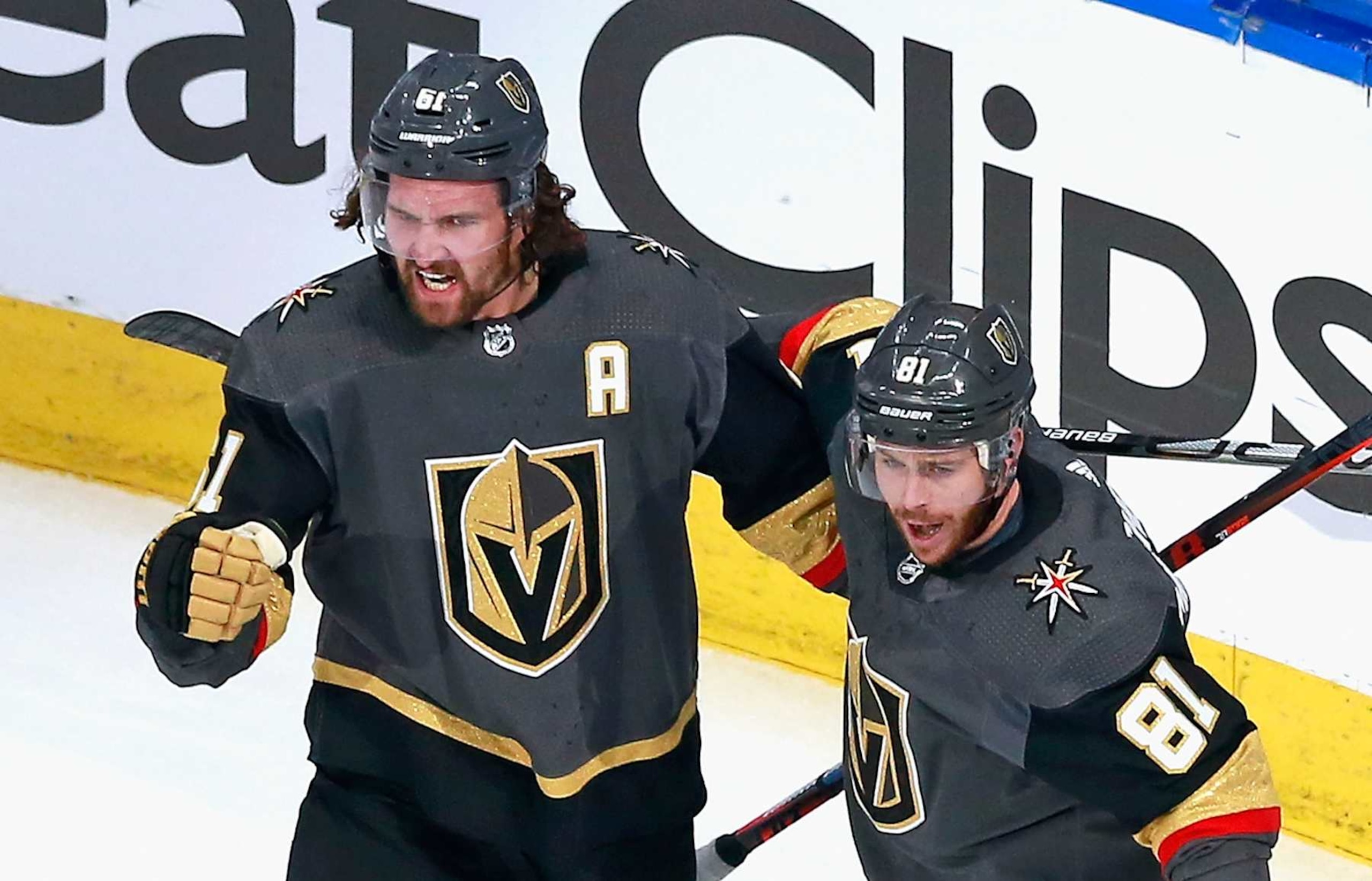 Vegas Golden Knights forward Mark Stone (left) and former teammate Jonathan Marchessault. Vegas Golden Knights forward Mark Stone (left) and former teammate Jonathan Marchessault.