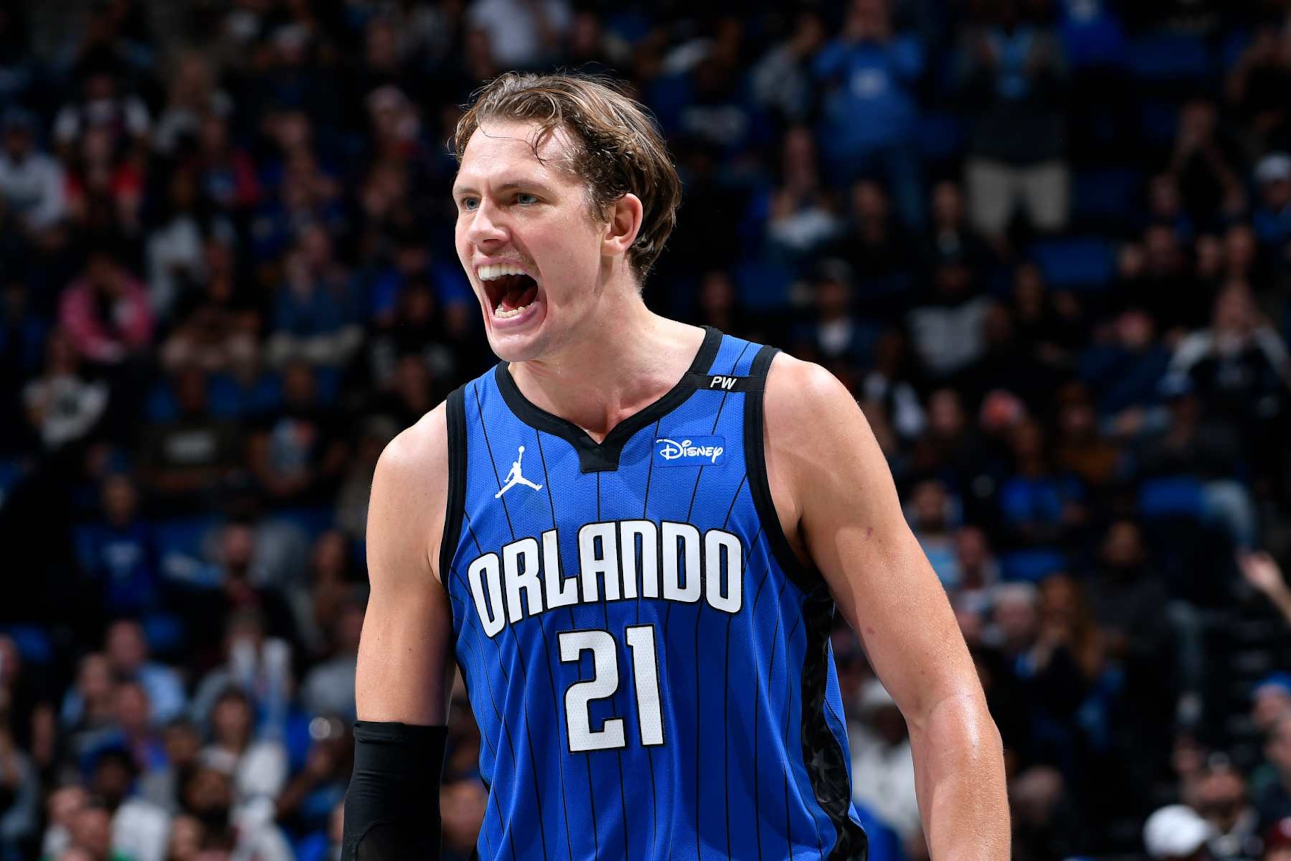 ORLANDO, FL - NOVEMBER 15: Moritz Wagner #21 of the Orlando Magic celebrates during the game against the Philadelphia 76ers during the Emirates NBA Cup game on November 15, 2024 at Kia Center in Orlando, Florida. NOTE TO USER: User expressly acknowledges and agrees that, by downloading and or using this photograph, User is consenting to the terms and conditions of the Getty Images License Agreement. Mandatory Copyright Notice: Copyright 2024 NBAE (Photo by Fernando Medina/NBAE via Getty Images) ORLANDO, FL - NOVEMBER 15: Moritz Wagner #21 of the Orlando Magic celebrates during the game against the Philadelphia 76ers during the Emirates NBA Cup game on November 15, 2024 at Kia Center in Orlando, Florida. NOTE TO USER: User expressly acknowledges and agrees that, by downloading and or using this photograph, User is consenting to the terms and conditions of the Getty Images License Agreement. Mandatory Copyright Notice: Copyright 2024 NBAE (Photo by Fernando Medina/NBAE via Getty Images)