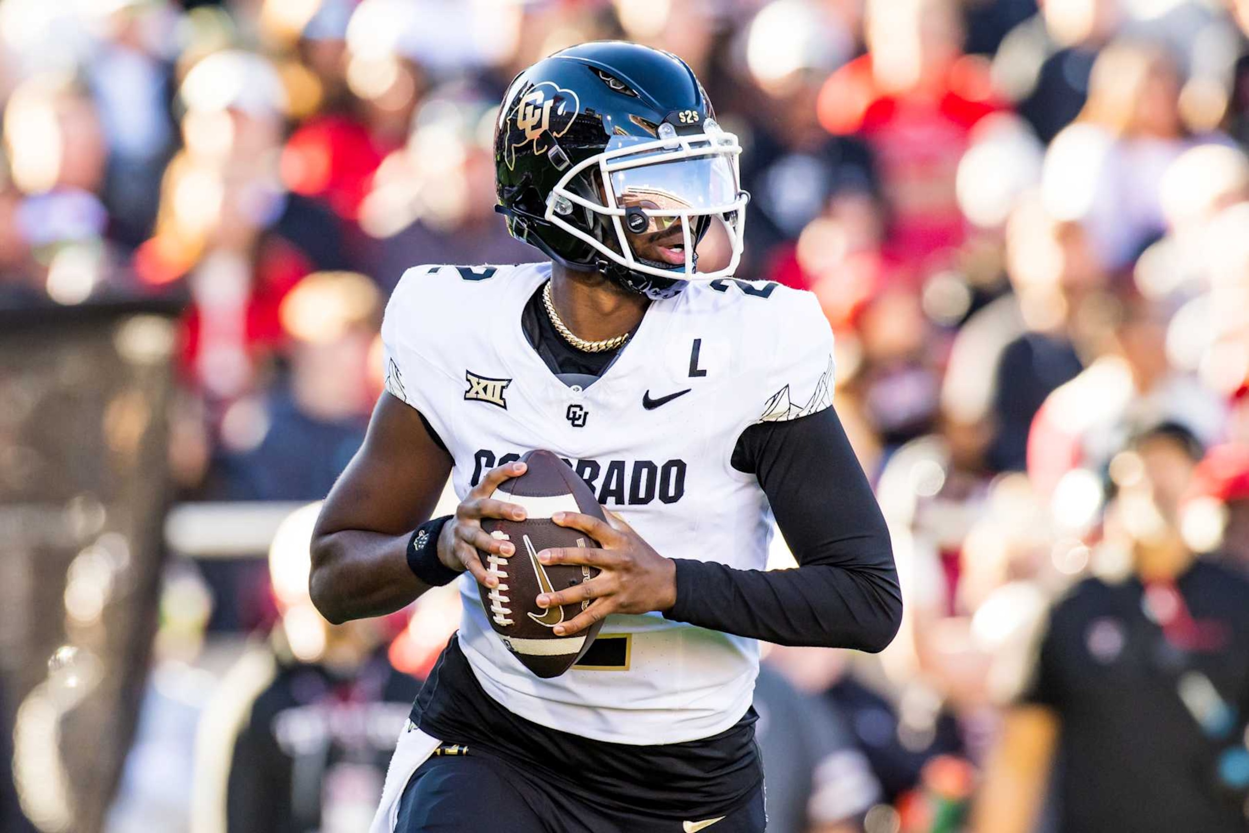 LUBBOCK, TEXAS - NOVEMBER 09: Shedeur Sanders #2 of the Colorado Buffaloes looks to pass during the first half of the game against the Texas Tech Red Raiders at Jones AT&T Stadium on November 09, 2024 in Lubbock, Texas. (Photo by John E. Moore III/Getty Images) LUBBOCK, TEXAS - NOVEMBER 09: Shedeur Sanders #2 of the Colorado Buffaloes looks to pass during the first half of the game against the Texas Tech Red Raiders at Jones AT&T Stadium on November 09, 2024 in Lubbock, Texas. (Photo by John E. Moore III/Getty Images)