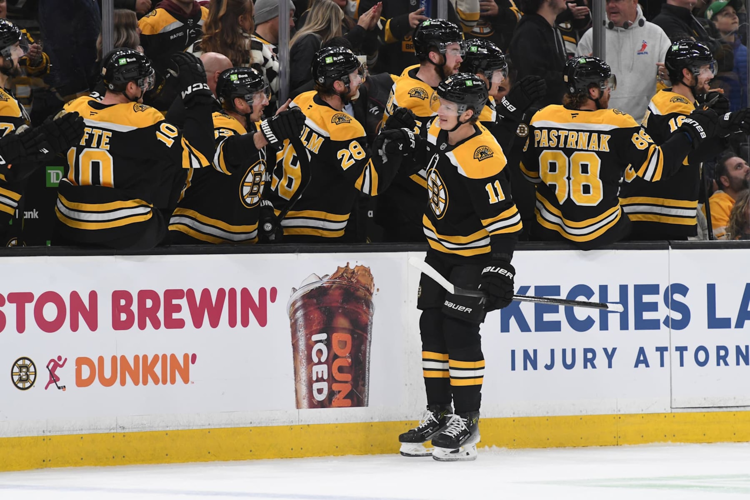 BOSTON, MASSACHUSETTS - NOVEMBER 16: Trent Frederic #11 of the Boston Bruins celebrates his second first-period goal against the St Louis Blues on November 16, 2024, at the TD Garden in Boston, Massachusetts. (Photo by Steve Babineau/NHLI via Getty Images) BOSTON, MASSACHUSETTS - NOVEMBER 16: Trent Frederic #11 of the Boston Bruins celebrates his second first-period goal against the St Louis Blues on November 16, 2024, at the TD Garden in Boston, Massachusetts. (Photo by Steve Babineau/NHLI via Getty Images)