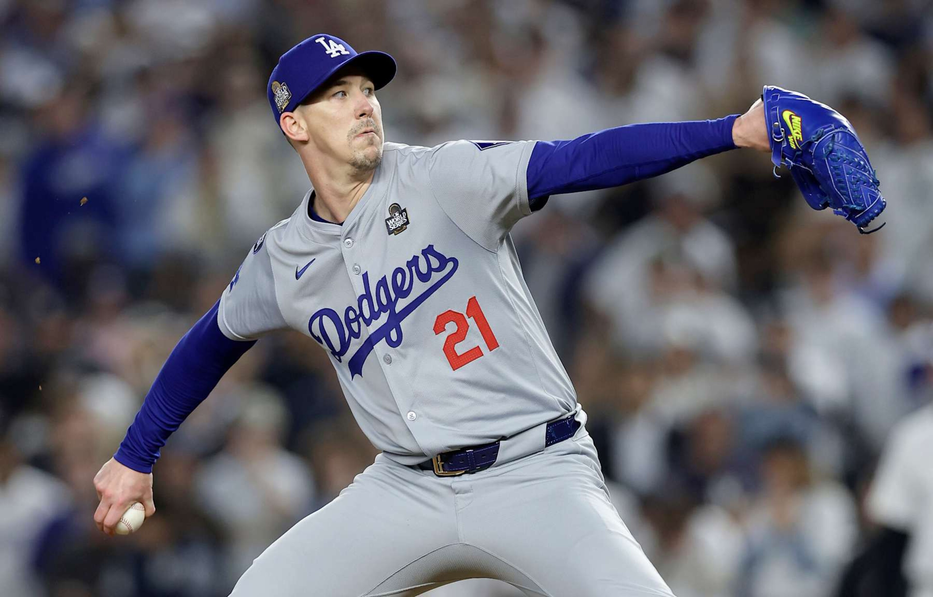 NEW YORK, NEW YORK - OCTOBER 30: (NEW YORK DAILIES OUT) Walker Buehler #21 of the Los Angeles Dodgers in action against the New York Yankees during Game Five of the 2024 World Series at Yankee Stadium on October 30, 2024 in New York City. The Dodgers defeated the Yankees 7-6. (Photo by Jim McIsaac/Getty Images) NEW YORK, NEW YORK - OCTOBER 30: (NEW YORK DAILIES OUT) Walker Buehler #21 of the Los Angeles Dodgers in action against the New York Yankees during Game Five of the 2024 World Series at Yankee Stadium on October 30, 2024 in New York City. The Dodgers defeated the Yankees 7-6. (Photo by Jim McIsaac/Getty Images)