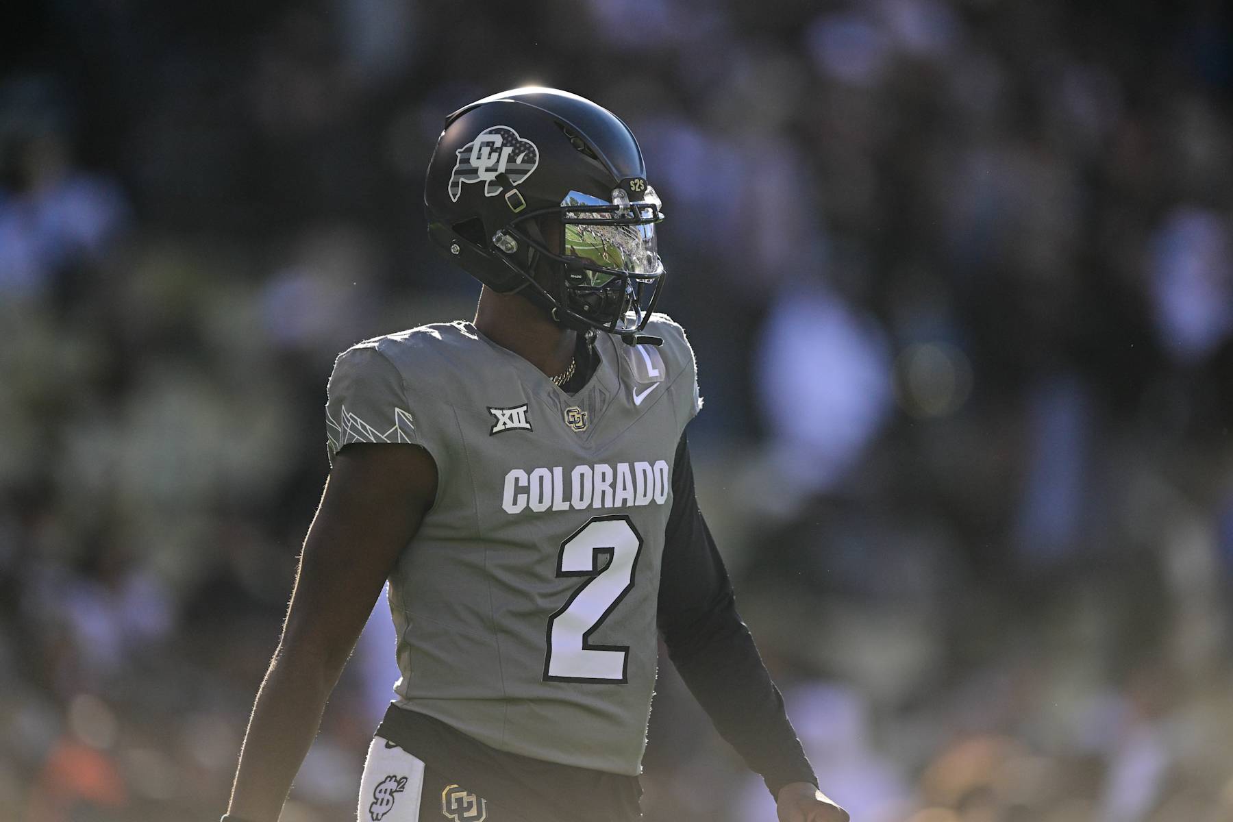BOULDER, CO - NOVEMBER 16:  Shedeur Sanders #2 of the Colorado Buffaloes warms up before a game against the Utah Utes at Folsom Field on November 16, 2024 in Boulder, Colorado. (Photo by Dustin Bradford/Getty Images)