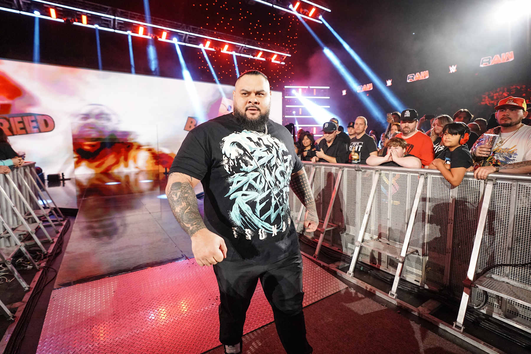 GRAND RAPIDS, MICHIGAN - NOVEMBER 11: Bronson Reed makes his way to the ring during Monday Night RAW at Van Andel Arena on November 11, 2024 in Grand Rapids, United States.  (Photo by WWE/Getty Images)