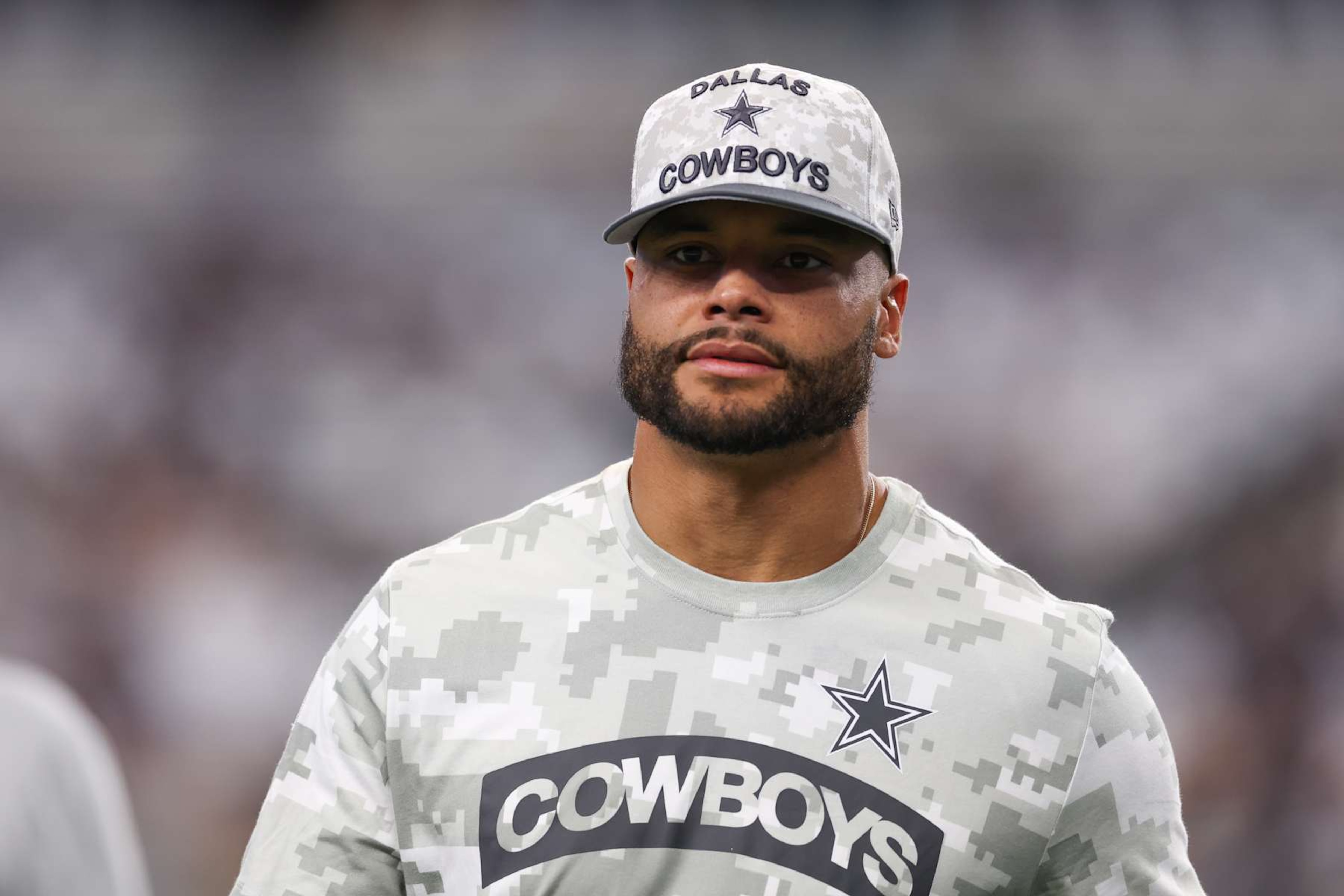 ARLINGTON, TEXAS - NOVEMBER 10: Dak Prescott #4 of the Dallas Cowboys walks the field prior to the game against the Philadelphia Eagles at AT&T Stadium on November 10, 2024 in Arlington, Texas. (Photo by Sam Hodde/Getty Images) ARLINGTON, TEXAS - NOVEMBER 10: Dak Prescott #4 of the Dallas Cowboys walks the field prior to the game against the Philadelphia Eagles at AT&T Stadium on November 10, 2024 in Arlington, Texas. (Photo by Sam Hodde/Getty Images)