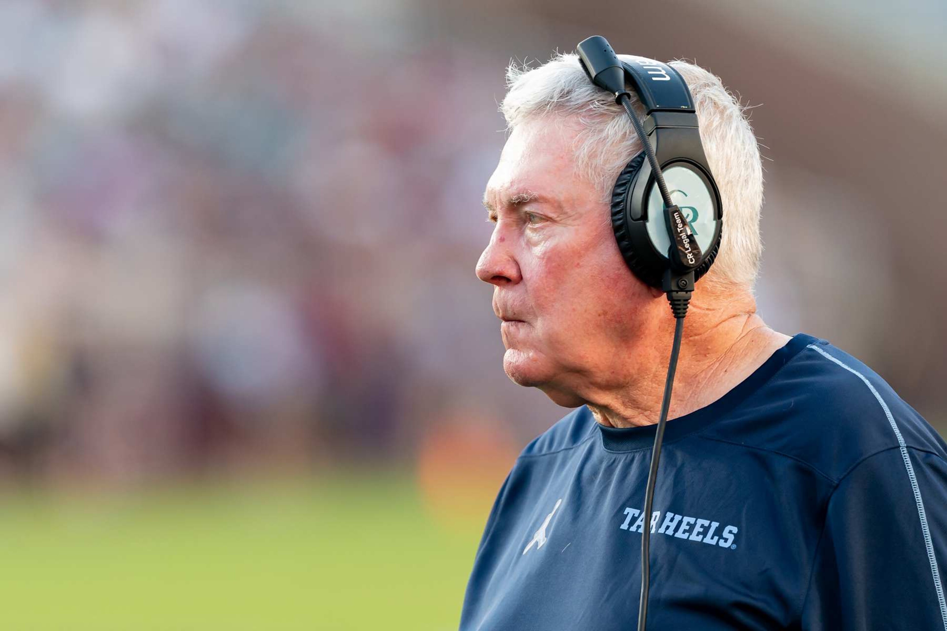 TALLAHASSEE, FL - NOVEMBER 02: North Carolina Tar Heels head coach Mack Brown looks towards the field during a college football game between the North Carolina Tar Heels and Florida State Seminoles on November 2nd, 2024 at Doak Campbell in Tallahassee, FL. (Photo by Chris Leduc/Icon Sportswire via Getty Images) TALLAHASSEE, FL - NOVEMBER 02: North Carolina Tar Heels head coach Mack Brown looks towards the field during a college football game between the North Carolina Tar Heels and Florida State Seminoles on November 2nd, 2024 at Doak Campbell in Tallahassee, FL. (Photo by Chris Leduc/Icon Sportswire via Getty Images)