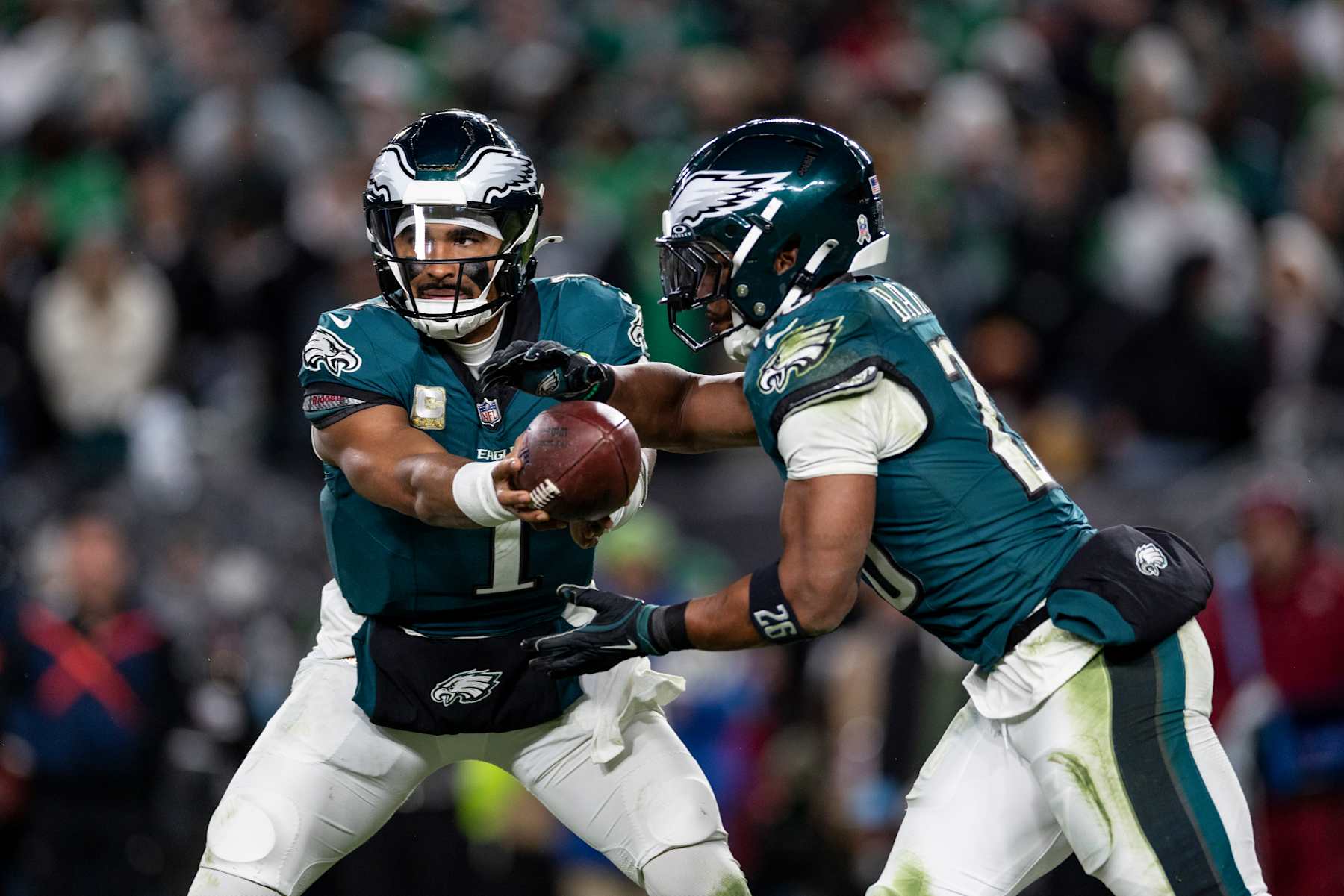 Jalen Hurts, left, and Saquon Barkley
