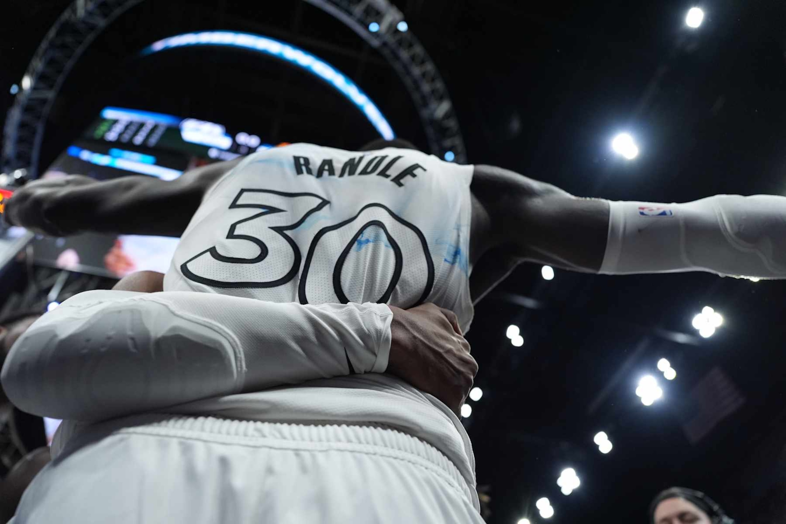 MINNEAPOLIS, MN -  NOVEMBER 17: Julius Randle #30 of the Minnesota Timberwolves celebrates after making the game winning three point buzzer beater basket during the game against the Phoenix Suns on November 17, 2024 at Target Center in Minneapolis, Minnesota. NOTE TO USER: User expressly acknowledges and agrees that, by downloading and or using this Photograph, user is consenting to the terms and conditions of the Getty Images License Agreement. Mandatory Copyright Notice: Copyright 2024 NBAE (Photo by Jordan Johnson/NBAE via Getty Images)
