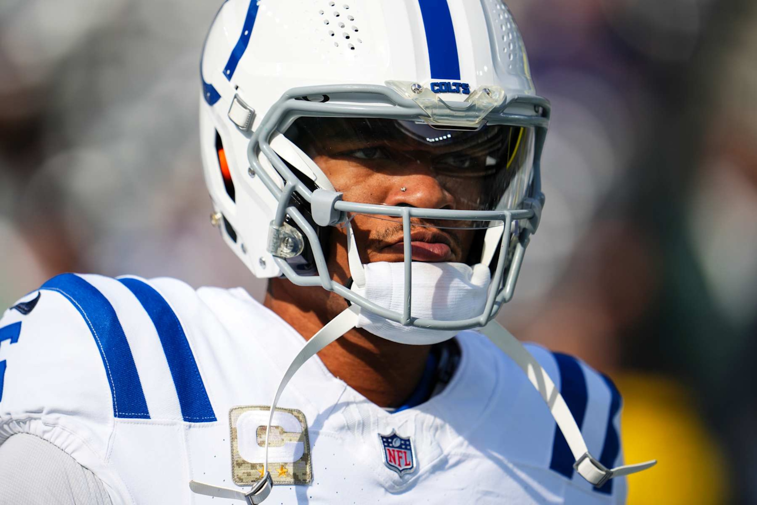 EAST RUTHERFORD, NJ - NOVEMBER 17: Anthony Richardson #5 of the Indianapolis Colts warms up prior to an NFL football game against the New York Jets at MetLife Stadium on November 17, 2024 in East Rutherford, New Jersey. (Photo by Cooper Neill/Getty Images) EAST RUTHERFORD, NJ - NOVEMBER 17: Anthony Richardson #5 of the Indianapolis Colts warms up prior to an NFL football game against the New York Jets at MetLife Stadium on November 17, 2024 in East Rutherford, New Jersey. (Photo by Cooper Neill/Getty Images)
