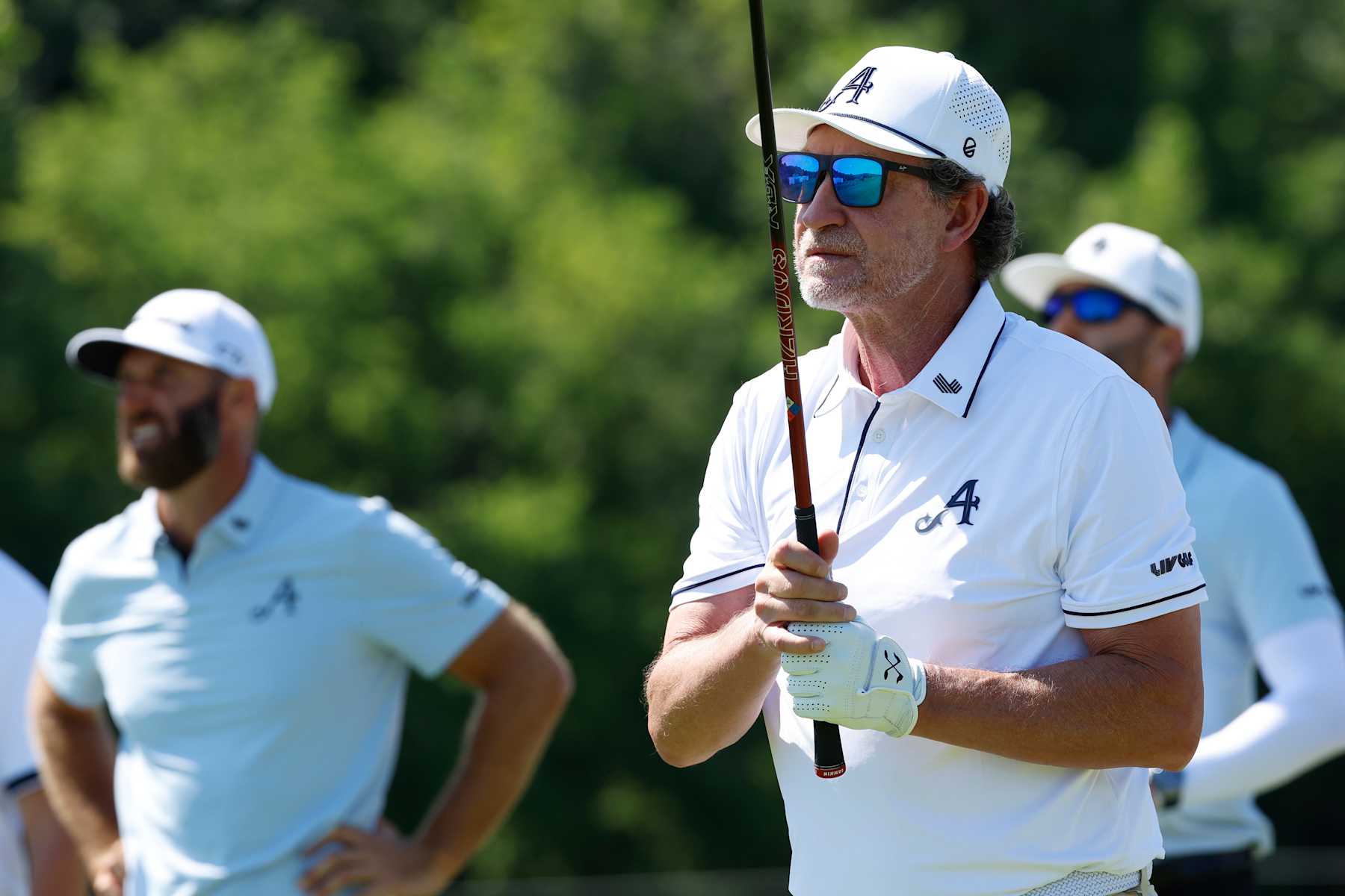 COLLEGE GROVE, TN - JUNE 20: Wayne Gretzky watches his tee shot on No. 7 during a pro-am practice round during LIV Golf Nashville, June 20, 2024, at The Grove in College Grove, Tennessee.  (Photo by Matthew Maxey/Icon Sportswire via Getty Images)