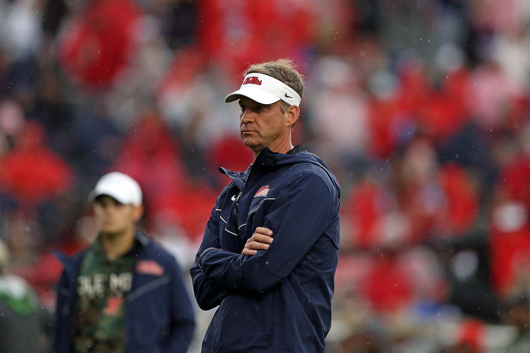OXFORD, MISSISSIPPI - NOVEMBER 09: Head coach Lane Kiffin of the Mississippi Rebels looks on before the game against the Georgia Bulldogs at Vaught-Hemingway Stadium on November 09, 2024 in Oxford, Mississippi. (Photo by Justin Ford/Getty Images)