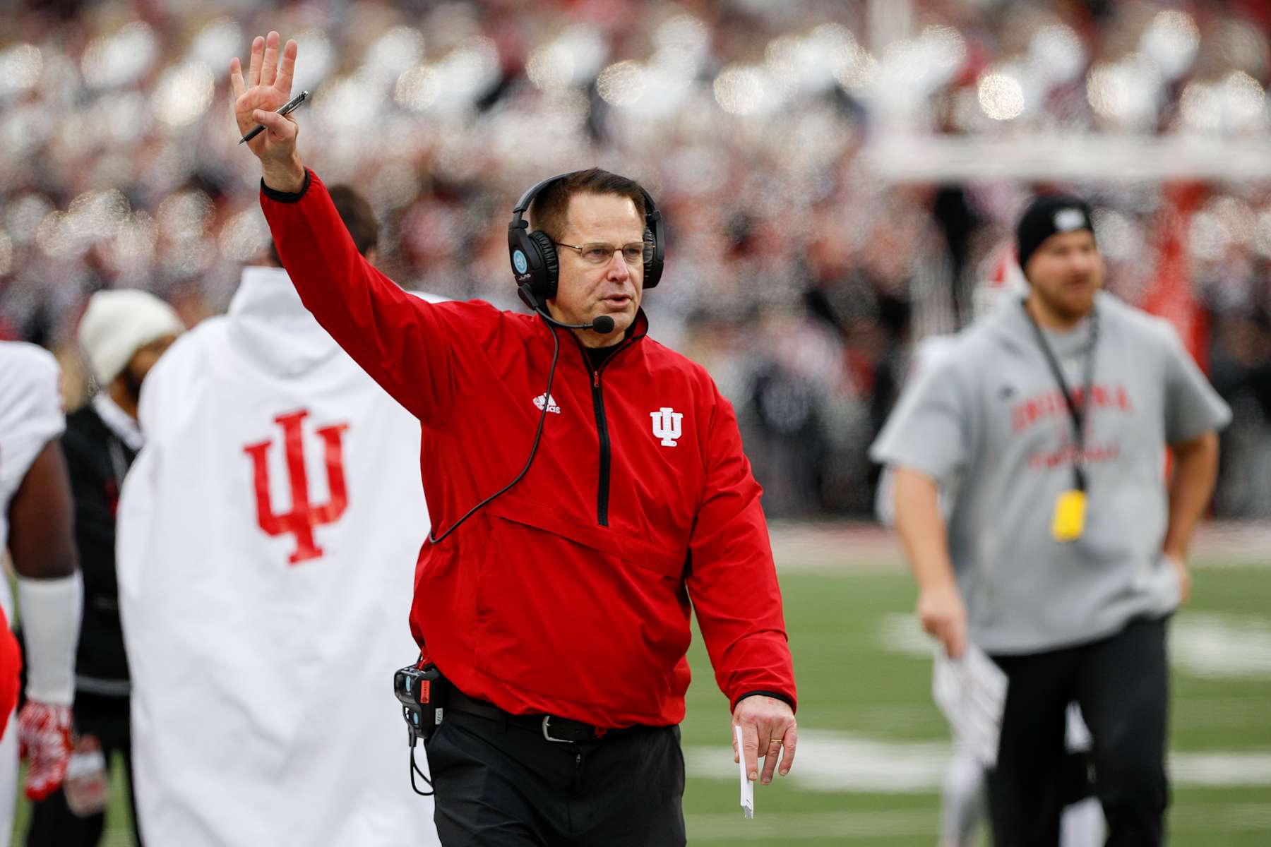 COLUMBUS, OH - NOVEMBER 23: Indiana Hoosiers head coach Curt Cignetti walks on the sideline during the game against the Indiana Hoosiers and the Ohio State Buckeyes on November 23, 2024, at Ohio Stadium in Columbus, OH. (Photo by Ian Johnson/Icon Sportswire via Getty Images)