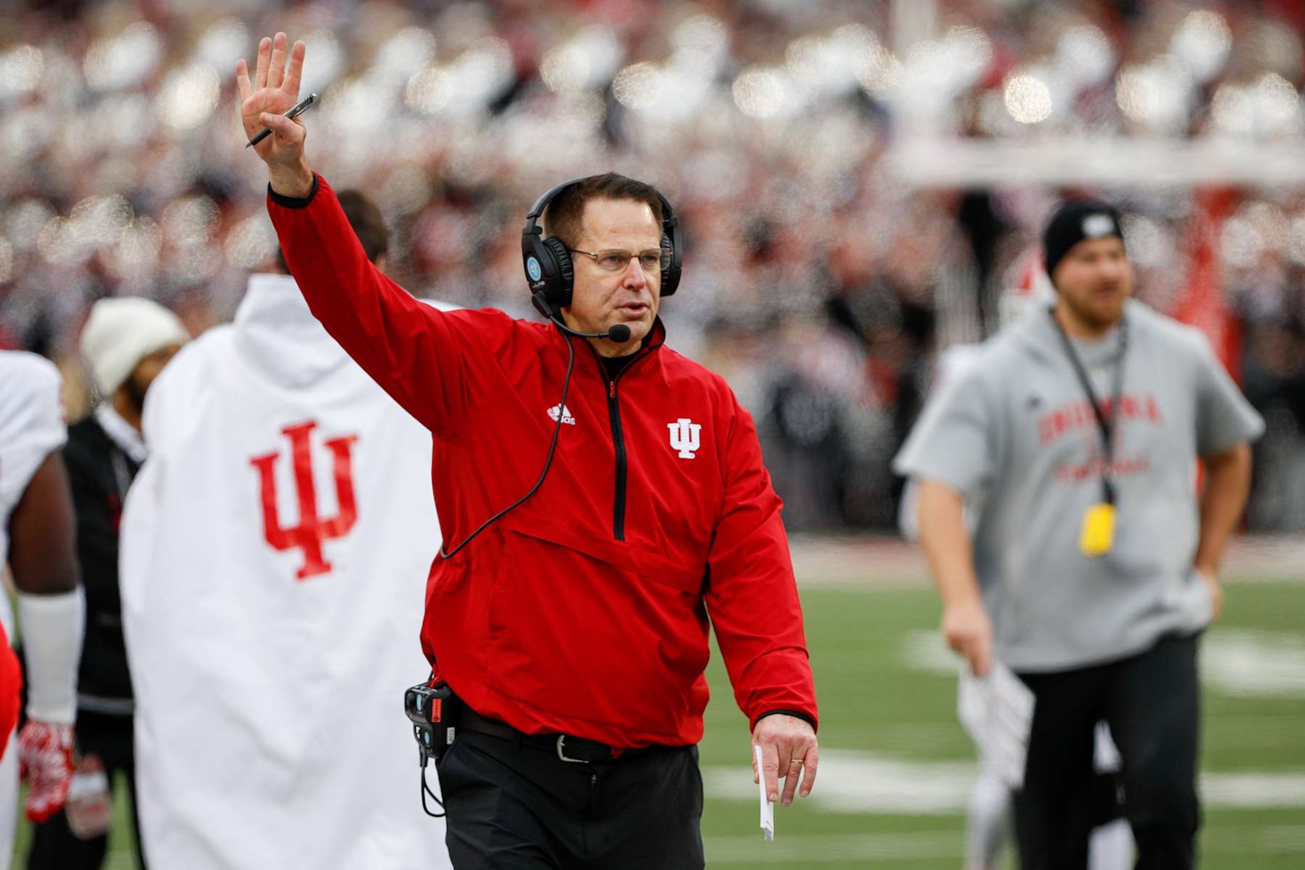 COLUMBUS, OH - NOVEMBER 23: Indiana Hoosiers head coach Curt Cignetti walks on the sideline during the game against the Indiana Hoosiers and the Ohio State Buckeyes on November 23, 2024, at Ohio Stadium in Columbus, OH. (Photo by Ian Johnson/Icon Sportswire via Getty Images)