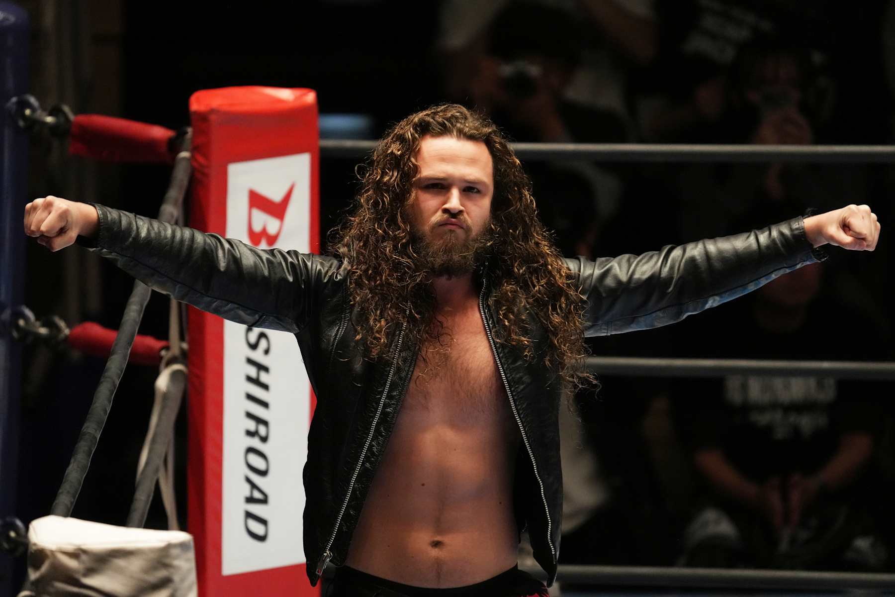 TOKYO, JAPAN - MARCH 07: Jack Perry enters the ring during the New Japan Pro-Wrestling at Korakuen Hall on March 07, 2024 in Tokyo, Japan.  (Photo by Etsuo Hara/Getty Images)