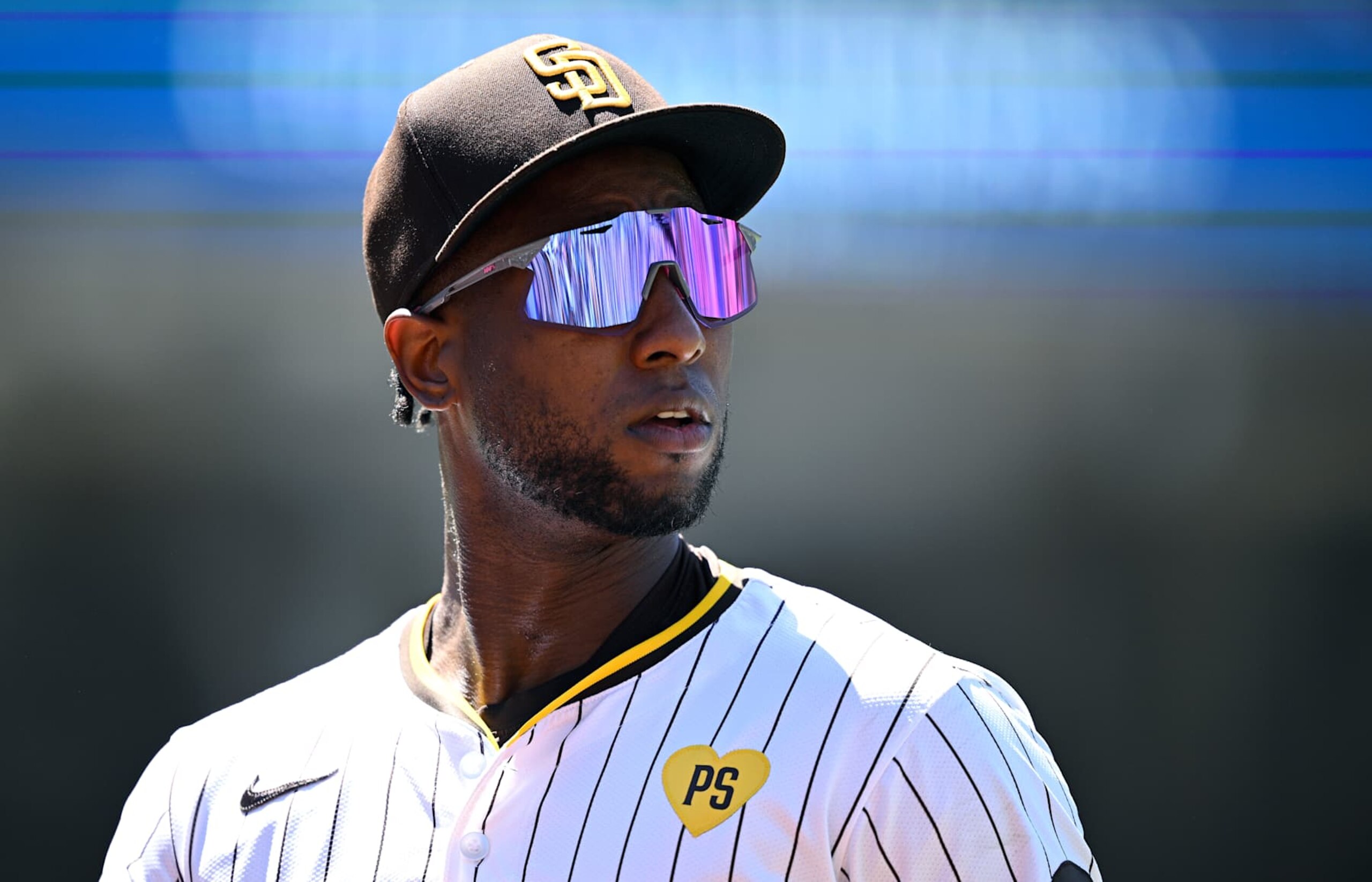 SAN DIEGO, CALIFORNIA - AUGUST 14: Jurickson Profar #10 of the San Diego Padres looks on during the fifth inning against the Pittsburgh Pirates at Petco Park on August 14, 2024 in San Diego, California. (Photo by Orlando Ramirez/Getty Images)