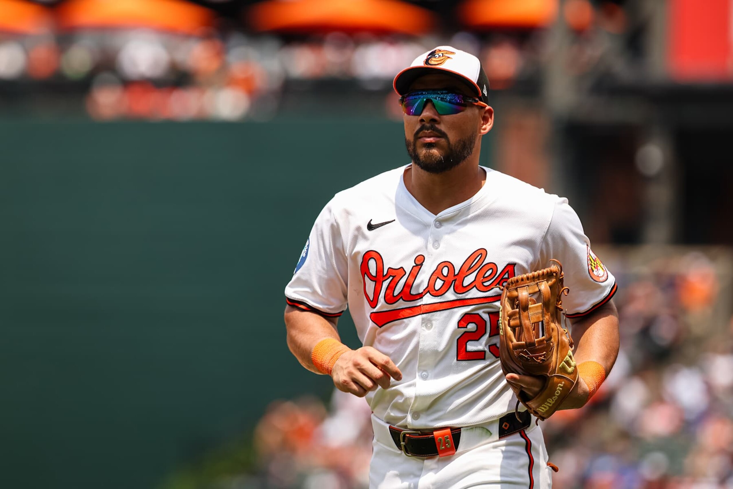 BALTIMORE, MD - JULY 14: Anthony Santander #25 of the Baltimore Orioles in action against the New York Yankees during the seventh inning at Oriole Park at Camden Yards on July 14, 2024 in Baltimore, Maryland. (Photo by Scott Taetsch/Getty Images)