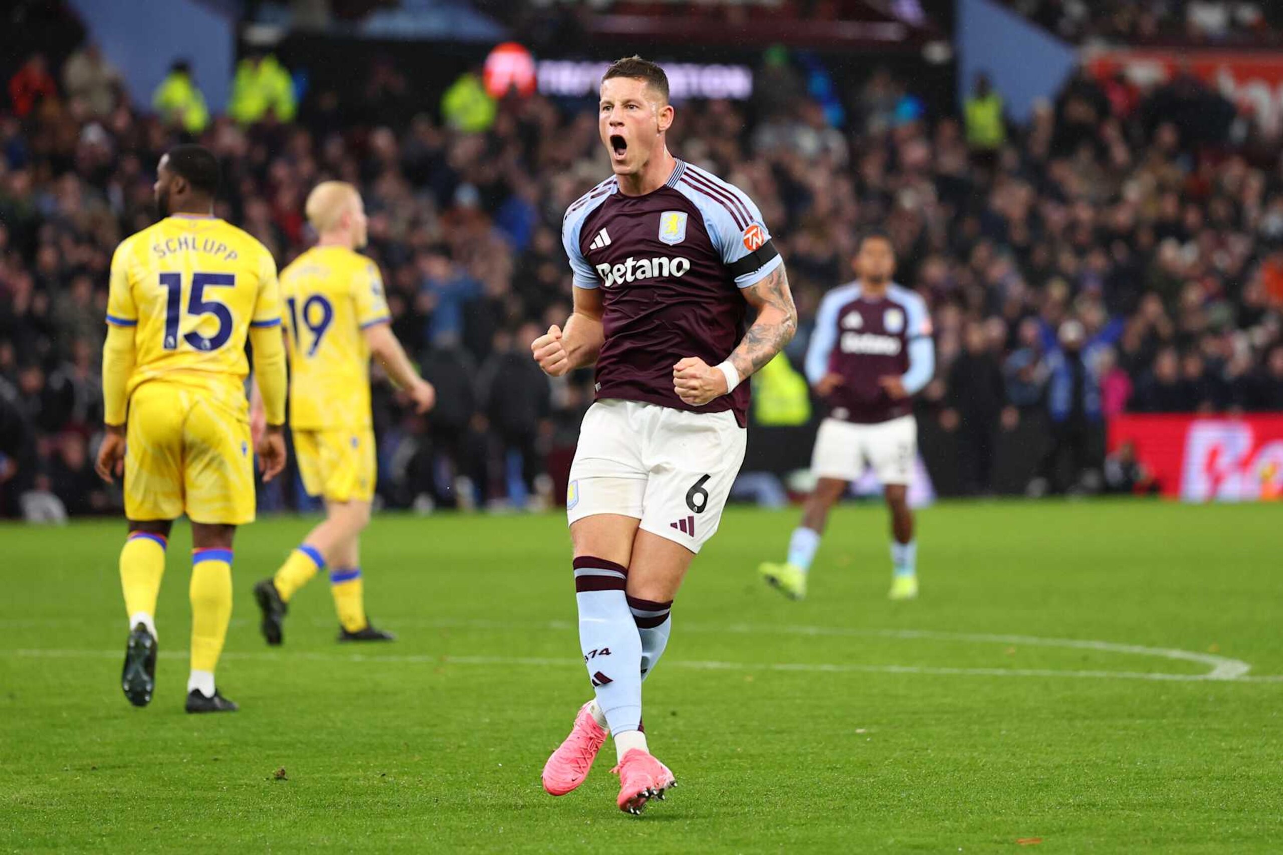 BIRMINGHAM, ENGLAND - NOVEMBER 23: Ross Barkley of Aston Villa celebrates scoring his team's second goal during the Premier League match between Aston Villa FC and Crystal Palace FC at Villa Park on November 23, 2024 in Birmingham, England. (Photo by Aston Villa/Aston Villa FC via Getty Images)