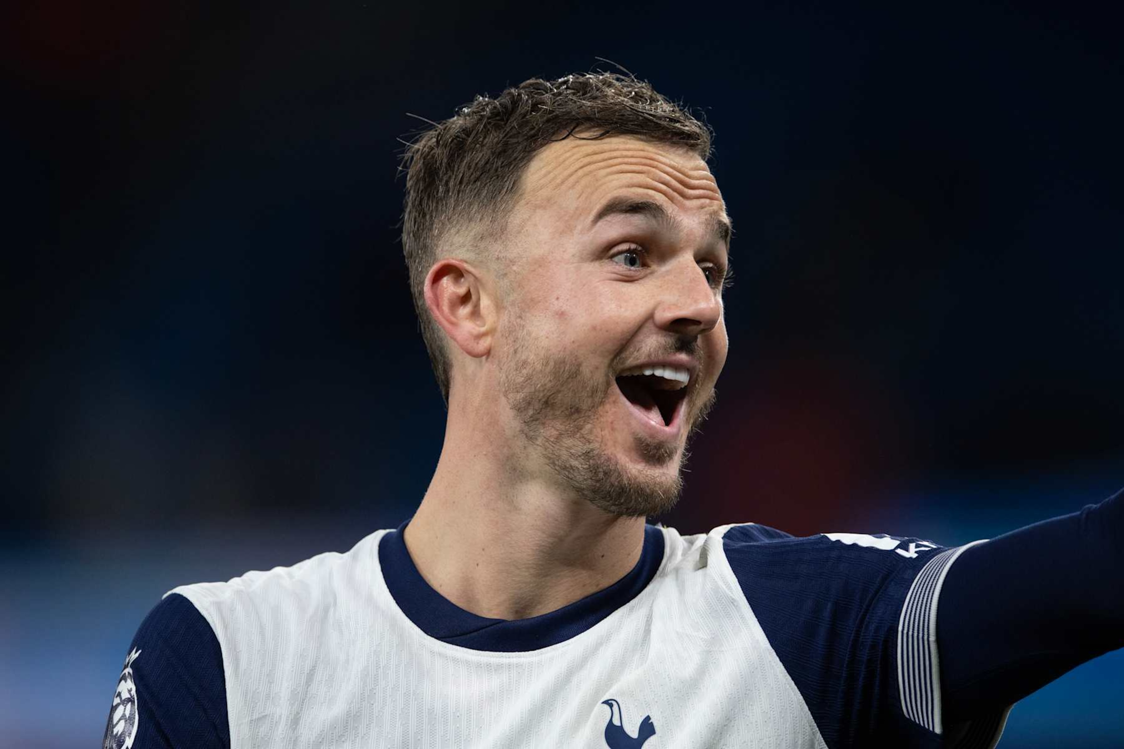 MANCHESTER, ENGLAND - NOVEMBER 23: A smiling James Maddison of Tottenham Hotspur during the Premier League match between Manchester City FC and Tottenham Hotspur FC at Etihad Stadium on November 23, 2024 in Manchester, England. (Photo by Joe Prior/Visionhaus via Getty Images) MANCHESTER, ENGLAND - NOVEMBER 23: A smiling James Maddison of Tottenham Hotspur during the Premier League match between Manchester City FC and Tottenham Hotspur FC at Etihad Stadium on November 23, 2024 in Manchester, England. (Photo by Joe Prior/Visionhaus via Getty Images)