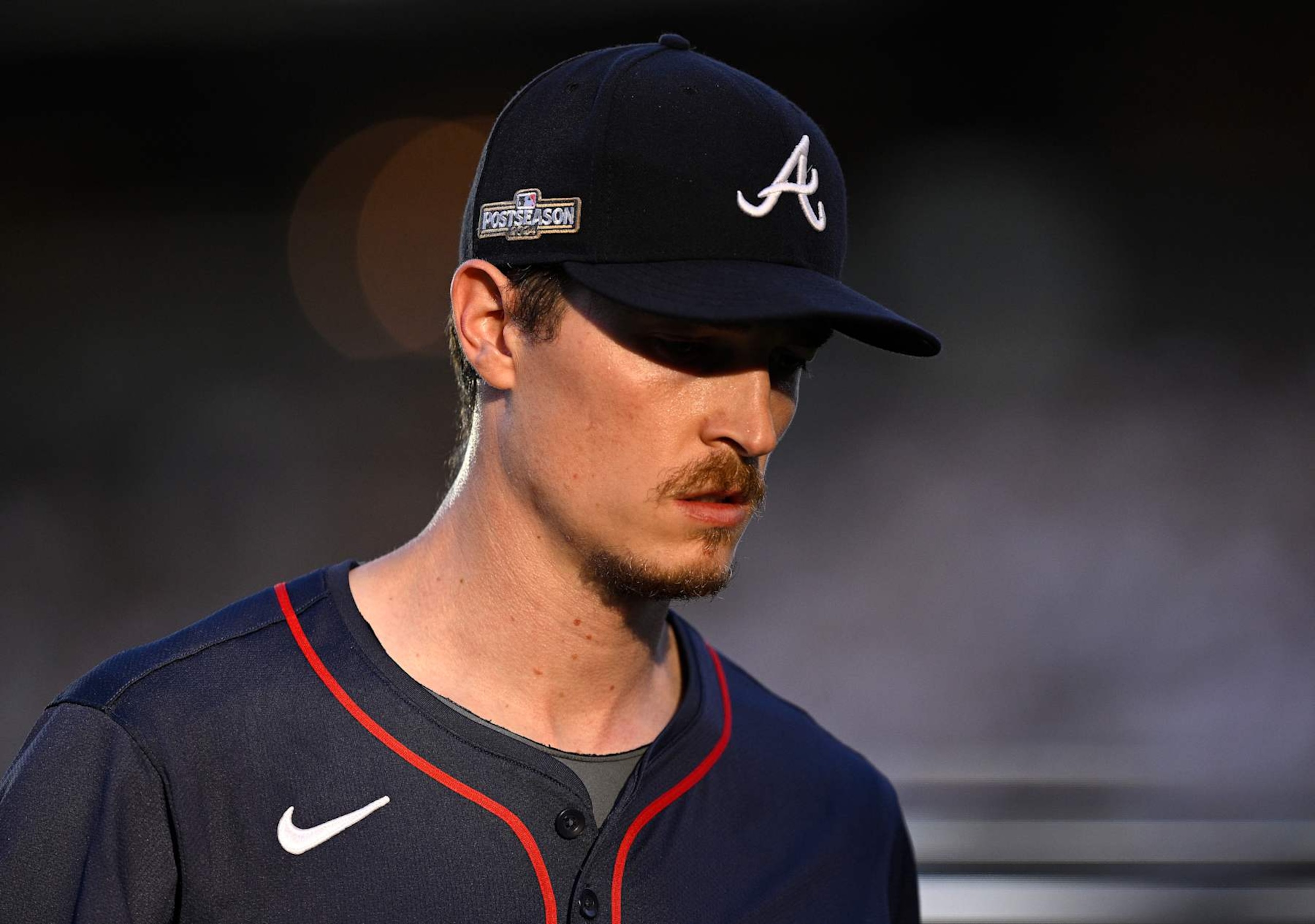 SAN DIEGO, CALIFORNIA - OCTOBER 02: Max Fried #54 of the Atlanta Braves looks on prior to Game Two of the Wild Card Series against the San Diego Padres at Petco Park on October 02, 2024 in San Diego, California.  (Photo by Orlando Ramirez/Getty Images)