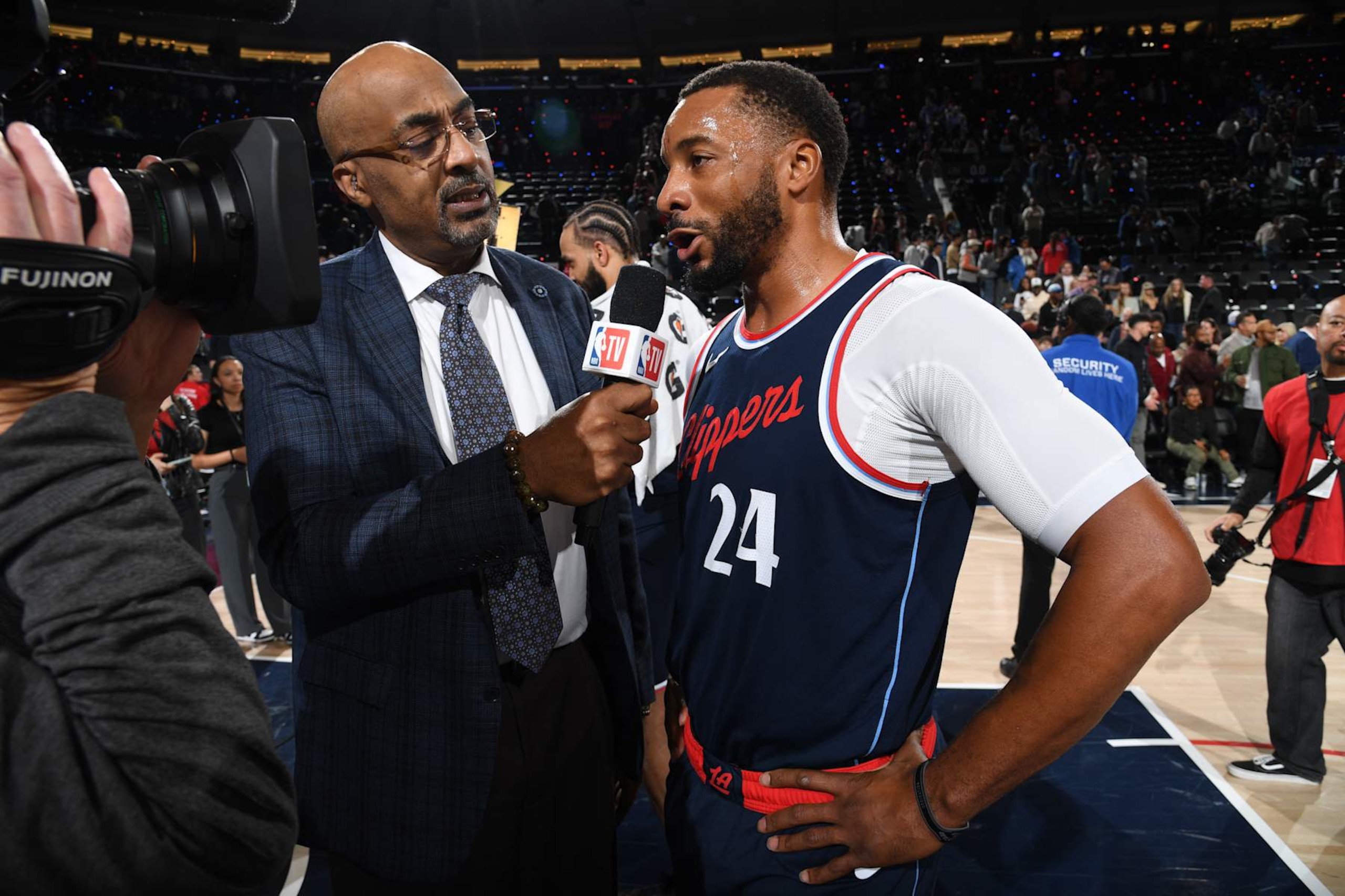 INGLEWOOD, CA - NOVEMBER 18: Norman Powell #24 of the LA Clippers talks to the media after the game against the Golden State Warriors on November 18, 2024 at Intuit Dome in Los Angeles, California. NOTE TO USER: User expressly acknowledges and agrees that, by downloading and/or using this Photograph, user is consenting to the terms and conditions of the Getty Images License Agreement. Mandatory Copyright Notice: Copyright 2024 NBAE (Photo by Juan Ocampo/NBAE via Getty Images) INGLEWOOD, CA - NOVEMBER 18: Norman Powell #24 of the LA Clippers talks to the media after the game against the Golden State Warriors on November 18, 2024 at Intuit Dome in Los Angeles, California. NOTE TO USER: User expressly acknowledges and agrees that, by downloading and/or using this Photograph, user is consenting to the terms and conditions of the Getty Images License Agreement. Mandatory Copyright Notice: Copyright 2024 NBAE (Photo by Juan Ocampo/NBAE via Getty Images)