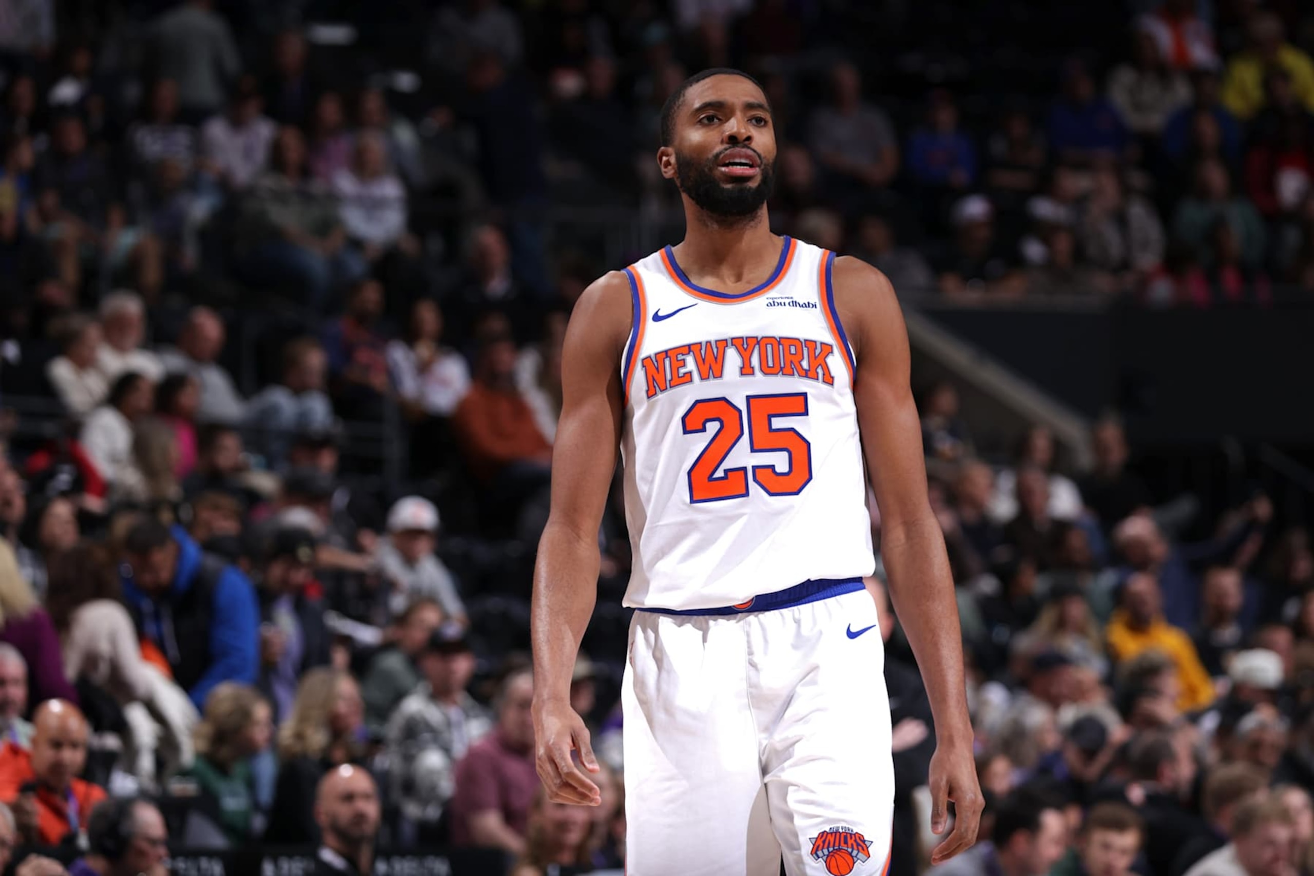 SALT LAKE CITY, UT - NOVEMBER 23: Mikal Bridges #25 of the New York Knicks looks on during the game against the Utah Jazz on November 23, 2024 at Delta Center in Salt Lake City, Utah. NOTE TO USER: User expressly acknowledges and agrees that, by downloading and or using this Photograph, User is consenting to the terms and conditions of the Getty Images License Agreement. Mandatory Copyright Notice: Copyright 2024 NBAE (Photo by Melissa Majchrzak/NBAE via Getty Images) SALT LAKE CITY, UT - NOVEMBER 23: Mikal Bridges #25 of the New York Knicks looks on during the game against the Utah Jazz on November 23, 2024 at Delta Center in Salt Lake City, Utah. NOTE TO USER: User expressly acknowledges and agrees that, by downloading and or using this Photograph, User is consenting to the terms and conditions of the Getty Images License Agreement. Mandatory Copyright Notice: Copyright 2024 NBAE (Photo by Melissa Majchrzak/NBAE via Getty Images)