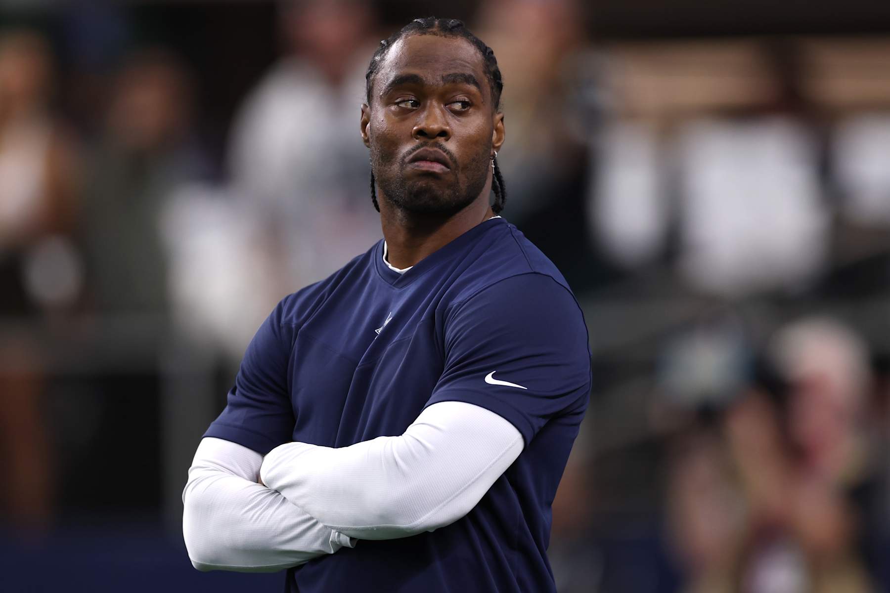 ARLINGTON, TEXAS - NOVEMBER 10: Brandin Cooks #3 of the Dallas Cowboys looks on before a game against the Philadelphia Eagles at AT&T Stadium on November 10, 2024 in Arlington, Texas. (Photo by Sam Hodde/Getty Images)