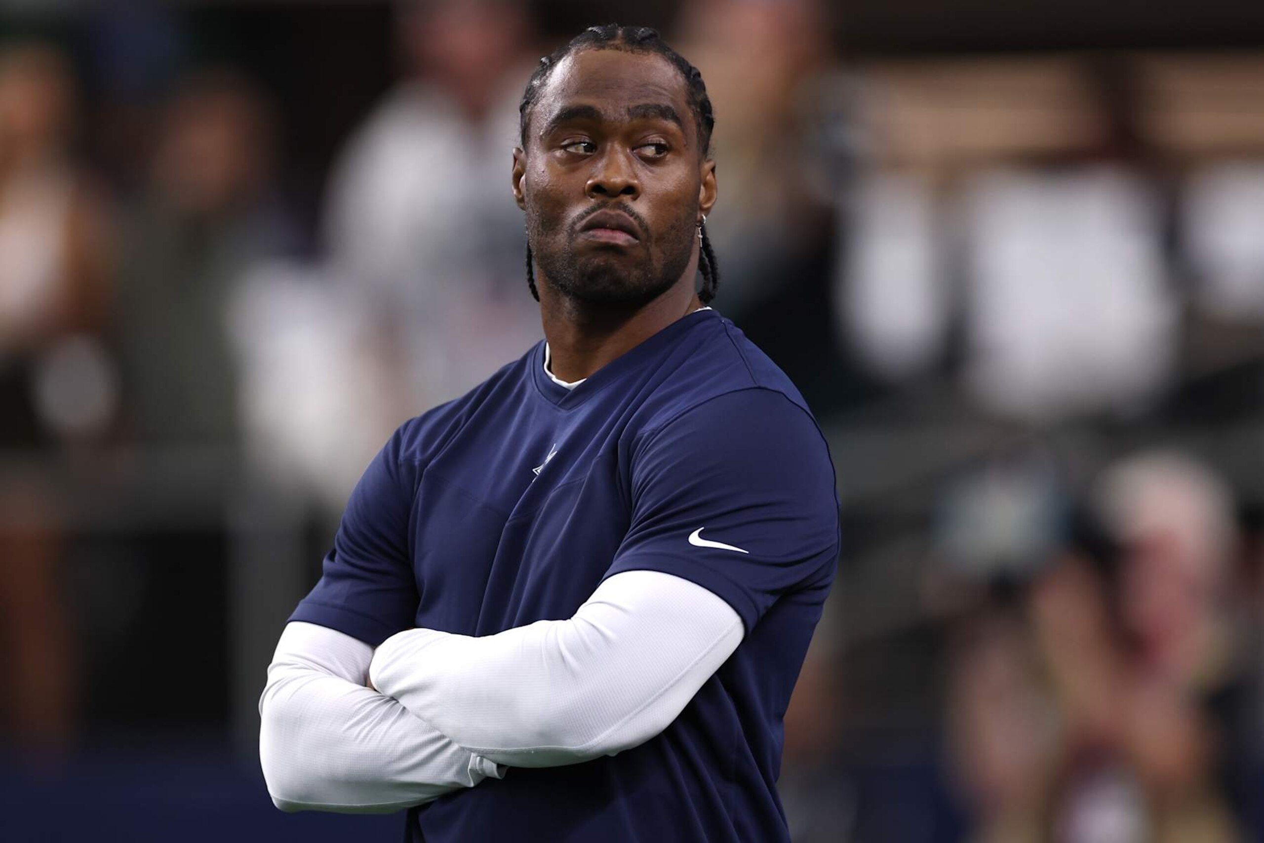 ARLINGTON, TEXAS - NOVEMBER 10: Brandin Cooks #3 of the Dallas Cowboys looks on before a game against the Philadelphia Eagles at AT&T Stadium on November 10, 2024 in Arlington, Texas. (Photo by Sam Hodde/Getty Images)