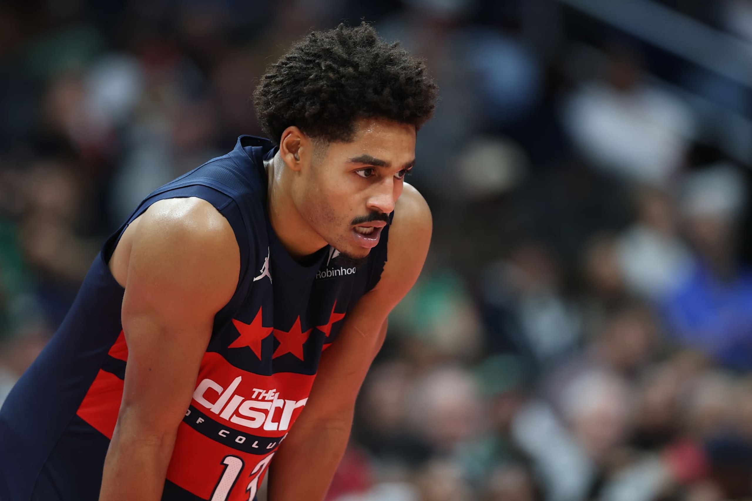 WASHINGTON, DC - NOVEMBER 22: Jordan Poole #13 of the Washington Wizards reacts against the Boston Celtics during the second half in the Emirates NBA Cup at Capital One Arena on November 22, 2024 in Washington, DC. NOTE TO USER: User expressly acknowledges and agrees that, by downloading and or using this photograph, User is consenting to the terms and conditions of the Getty Images License Agreement. (Photo by Patrick Smith/Getty Images) WASHINGTON, DC - NOVEMBER 22: Jordan Poole #13 of the Washington Wizards reacts against the Boston Celtics during the second half in the Emirates NBA Cup at Capital One Arena on November 22, 2024 in Washington, DC. NOTE TO USER: User expressly acknowledges and agrees that, by downloading and or using this photograph, User is consenting to the terms and conditions of the Getty Images License Agreement. (Photo by Patrick Smith/Getty Images)