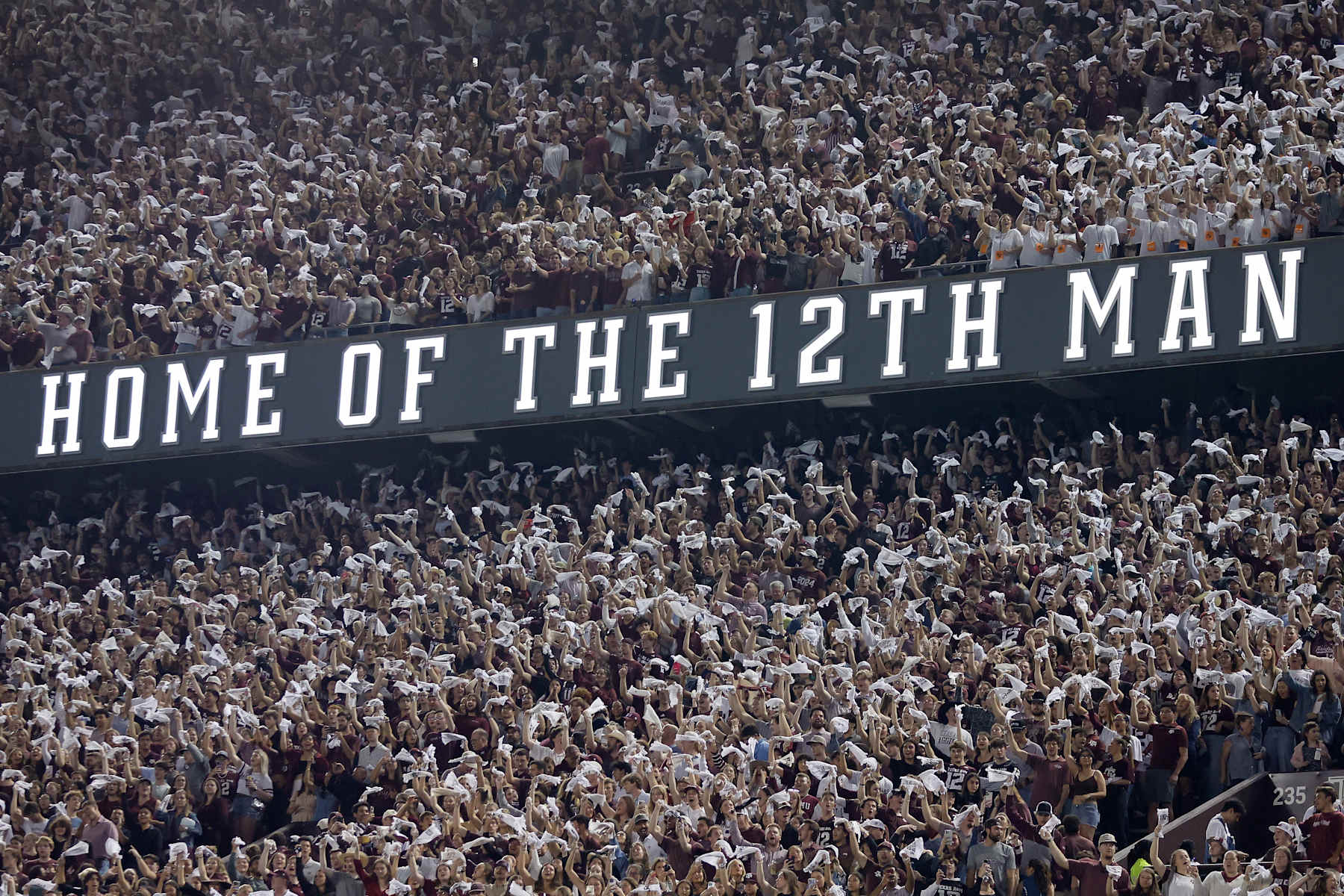 COLLEGE STATION, TEXAS - NOVEMBER 16: Fans cheer during the game between the Texas A&M Aggies and the New Mexico State Aggies at Kyle Field on November 16, 2024 in College Station, Texas. (Photo by Tim Warner/Getty Images)