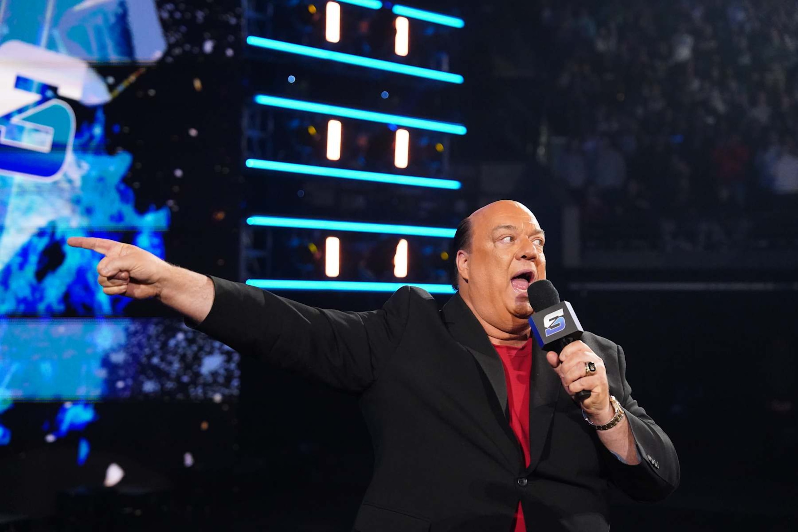 SALT LAKE CITY, UTAH - NOVEMBER 22: Paul Heyman entrance during WWE SmackDown at Delta Center on November 22, 2024 in Salt Lake City, Utah.  (Photo by WWE/Getty Images)
