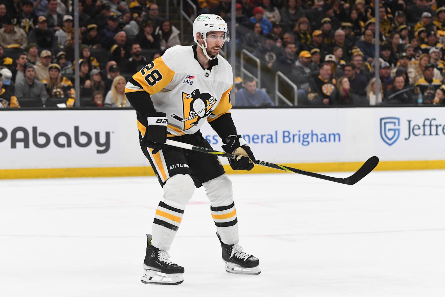 BOSTON, MASSACHUSETTS - NOVEMBER 29: Marcus Pettersson #28 of the Pittsburgh Penguins skates against the Boston Bruins on November 29, 2024, at the TD Garden in Boston, Massachusetts. (Photo by Steve Babineau/NHLI via Getty Images)