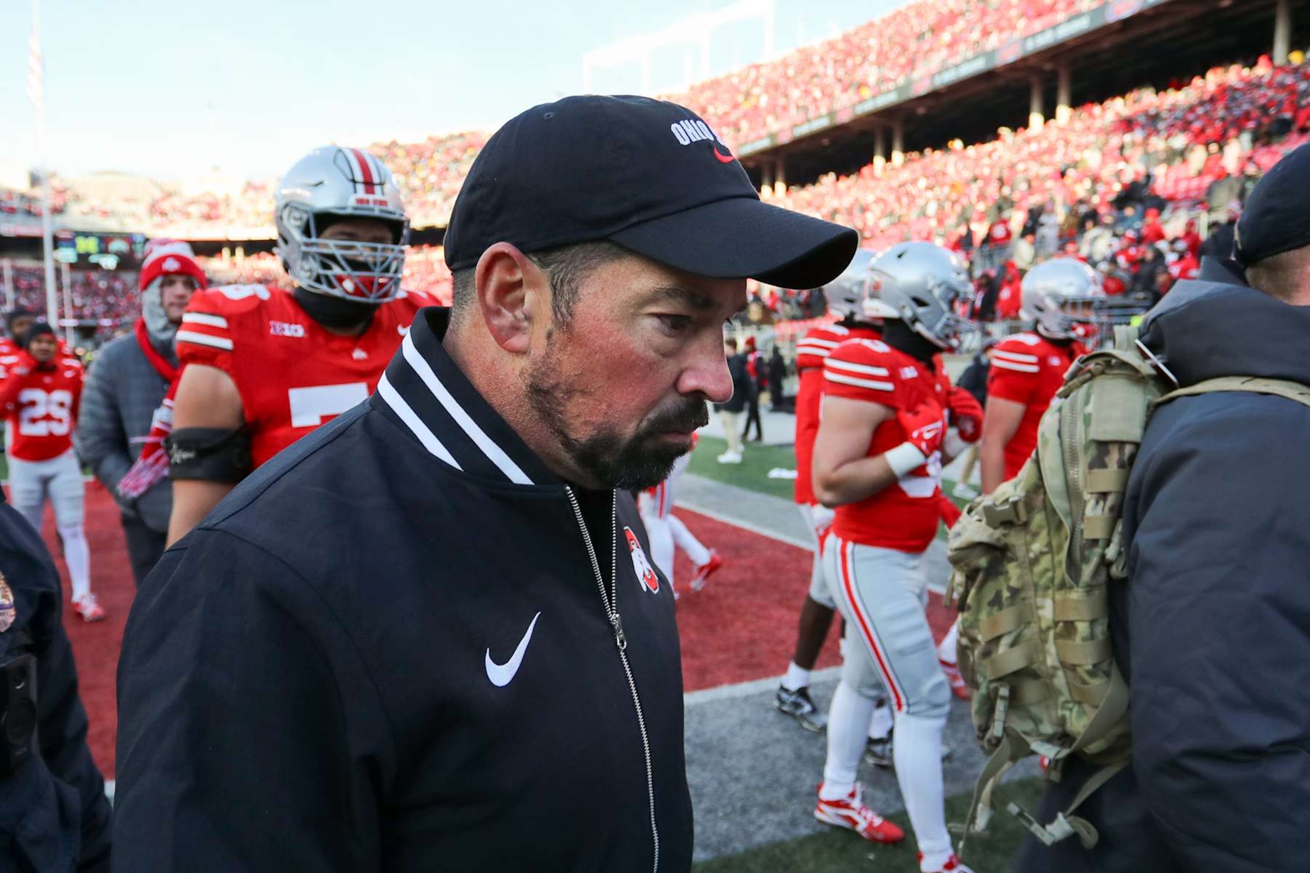 COLUMBUS, OH - NOVEMBER 30: Ohio State Buckeyes head coach Ryan Day walks off the field after the game against the Michigan Wolverines and the Ohio State Buckeyes on November 30, 2024, at Ohio Stadium in Columbus, OH. (Photo by Ian Johnson/Icon Sportswire via Getty Images)