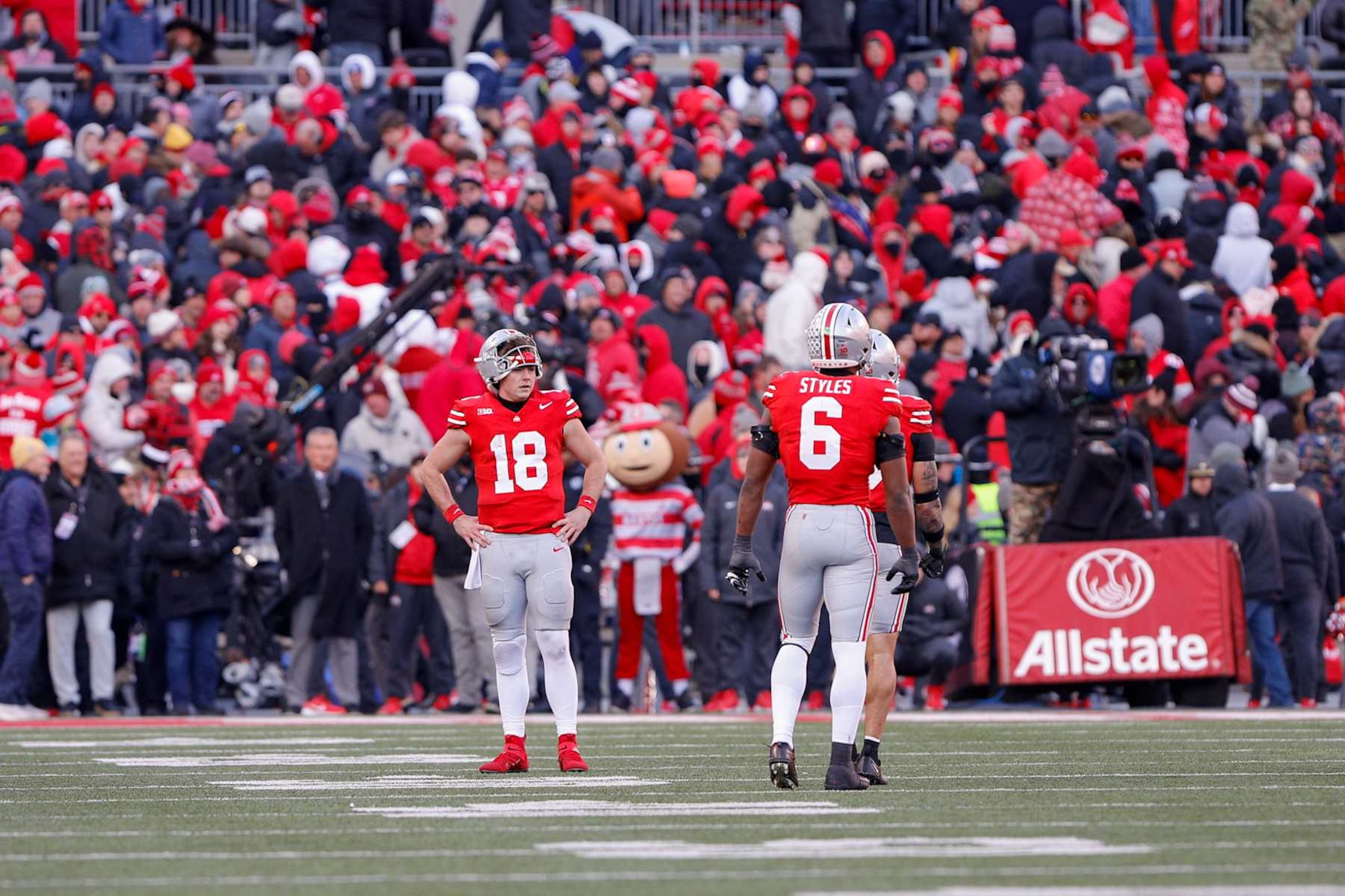 COLUMBUS, OH - NOVEMBER 30: Ohio State Buckeyes quarterback Will Howard (18) stands on the field toward the end of the game against the Michigan Wolverines and the Ohio State Buckeyes on November 30, 2024, at Ohio Stadium in Columbus, OH. (Photo by Ian Johnson/Icon Sportswire via Getty Images)