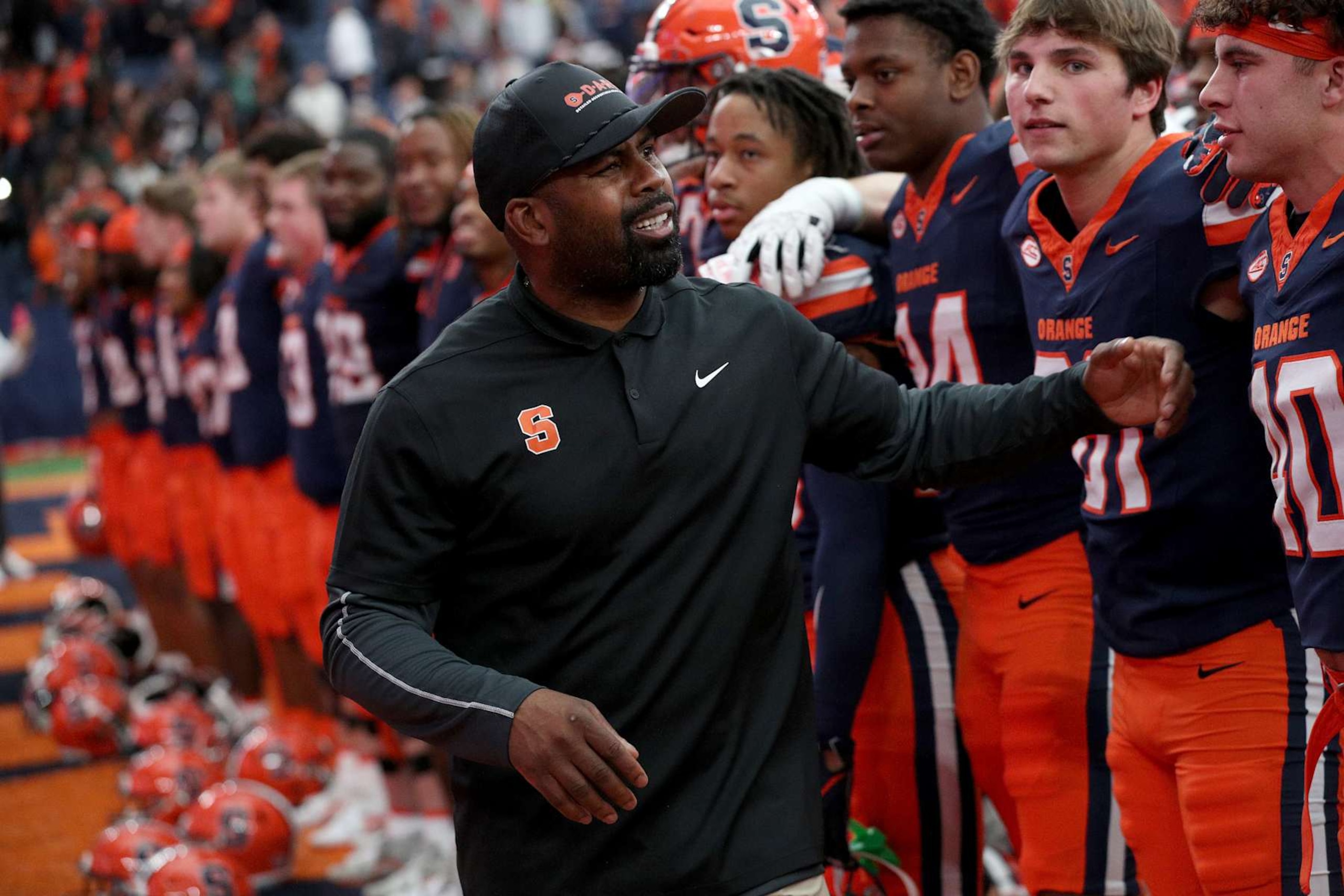 SYRACUSE, NEW YORK - NOVEMBER 02: Head Coach Fran Brown of the Syracuse Orange reacts after a game against the Virginia Tech Hokies at JMA Wireless Dome on November 02, 2024 in Syracuse, New York. (Photo by Bryan M. Bennett/Getty Images)
