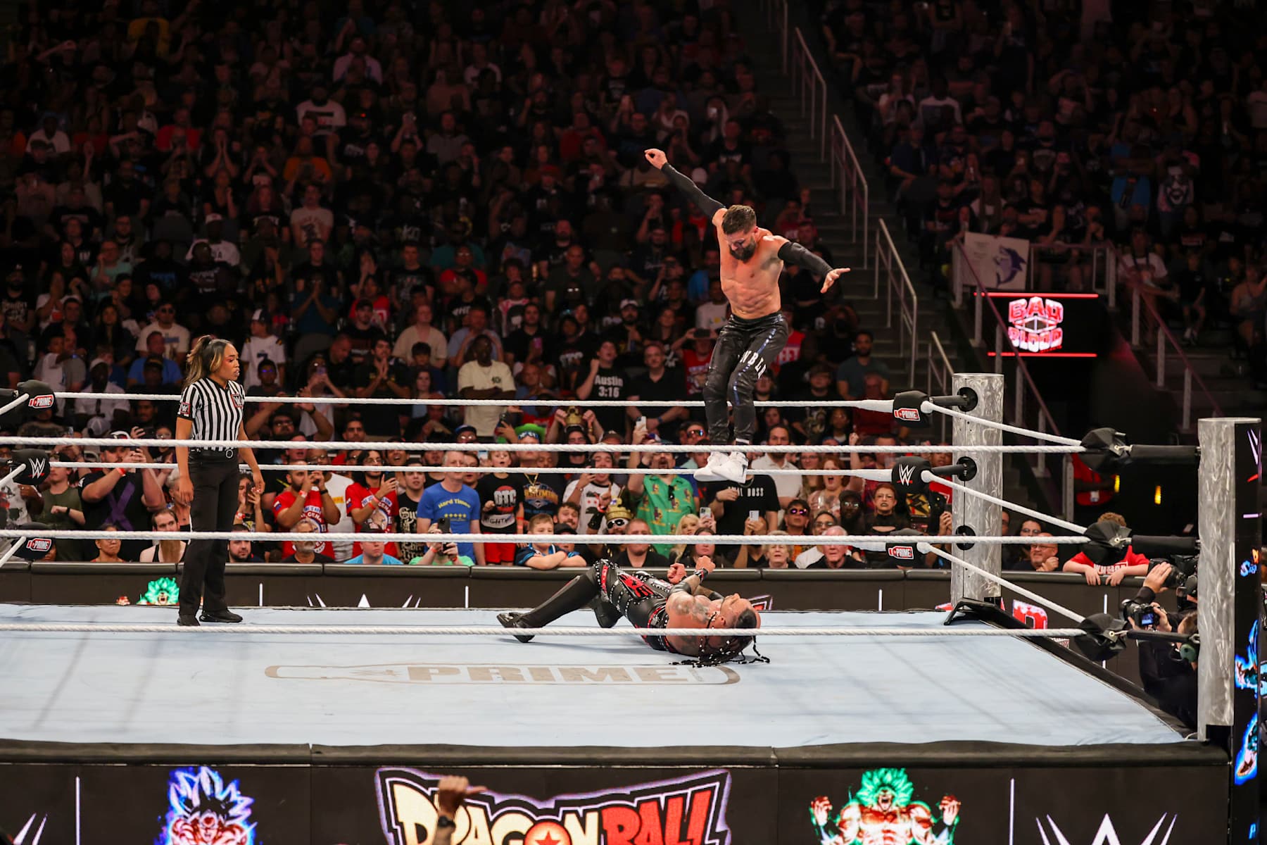 ATLANTA, GEORGIA - OCTOBER 5: Finn Balor in action against Damian Priest during Bad Blood at State Farm Arena on October 5, 2024 in Atlanta, Georgia.  (Photo by WWE/Getty Images)