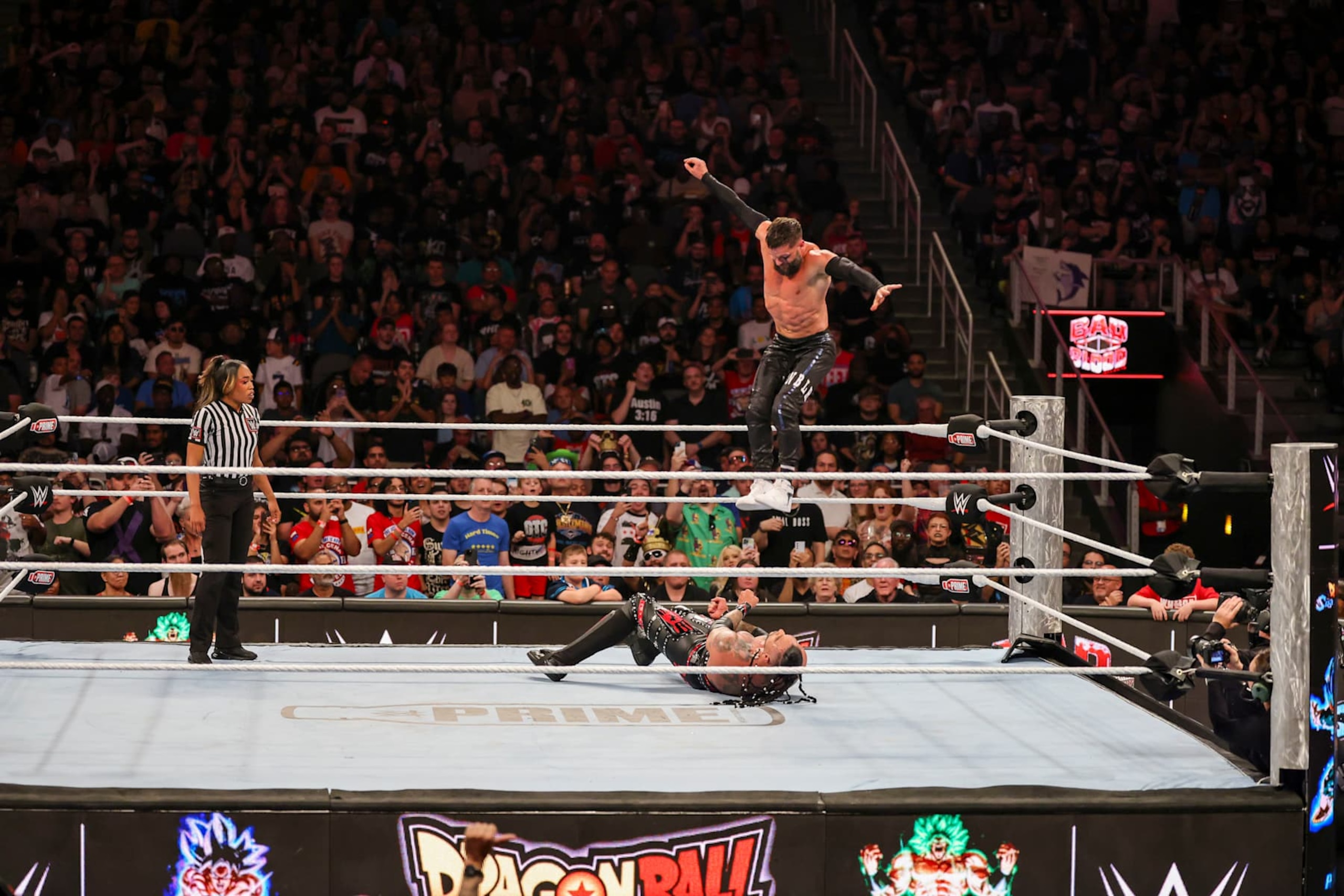 ATLANTA, GEORGIA - OCTOBER 5: Finn Balor in action against Damian Priest during Bad Blood at State Farm Arena on October 5, 2024 in Atlanta, Georgia.  (Photo by WWE/Getty Images)