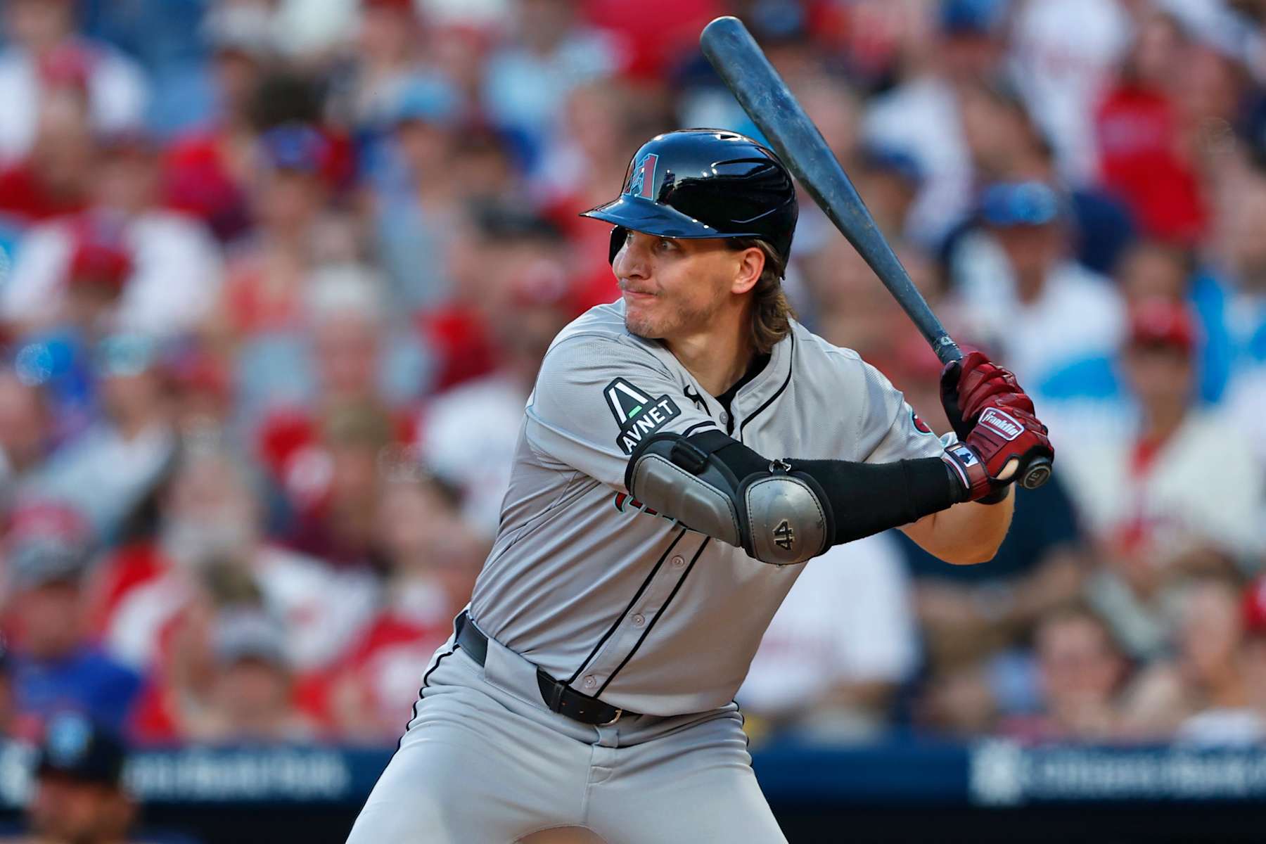 PHILADELPHIA, PENNSYLVANIA - JUNE 21: Jake McCarthy #31 of the Arizona Diamondbacks in action against the Philadelphia Phillies during a game at Citizens Bank Park on June 21, 2024 in Philadelphia, Pennsylvania. (Photo by Rich Schultz/Getty Images)