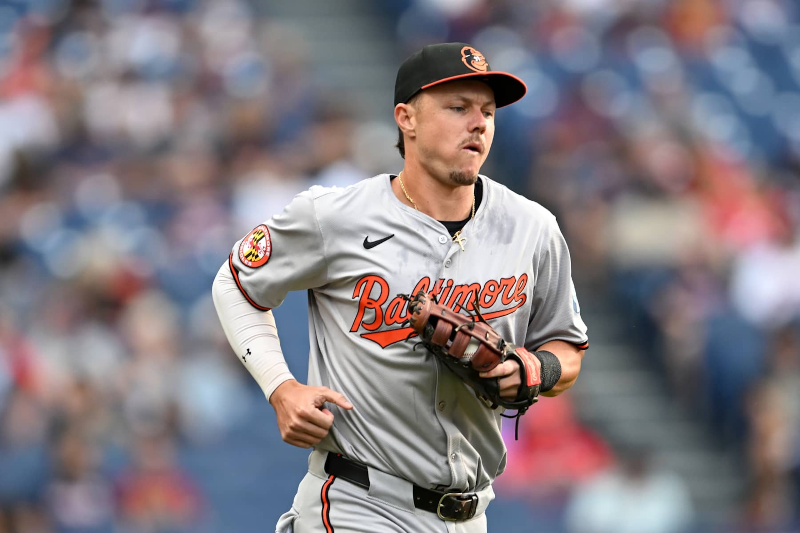 CLEVELAND, OHIO - AUGUST 02: Ryan Mountcastle #6 of the Baltimore Orioles warms up prior to a game against the Cleveland Guardians at Progressive Field on August 02, 2024 in Cleveland, Ohio. (Photo by Nick Cammett/Diamond Images via Getty Images)
