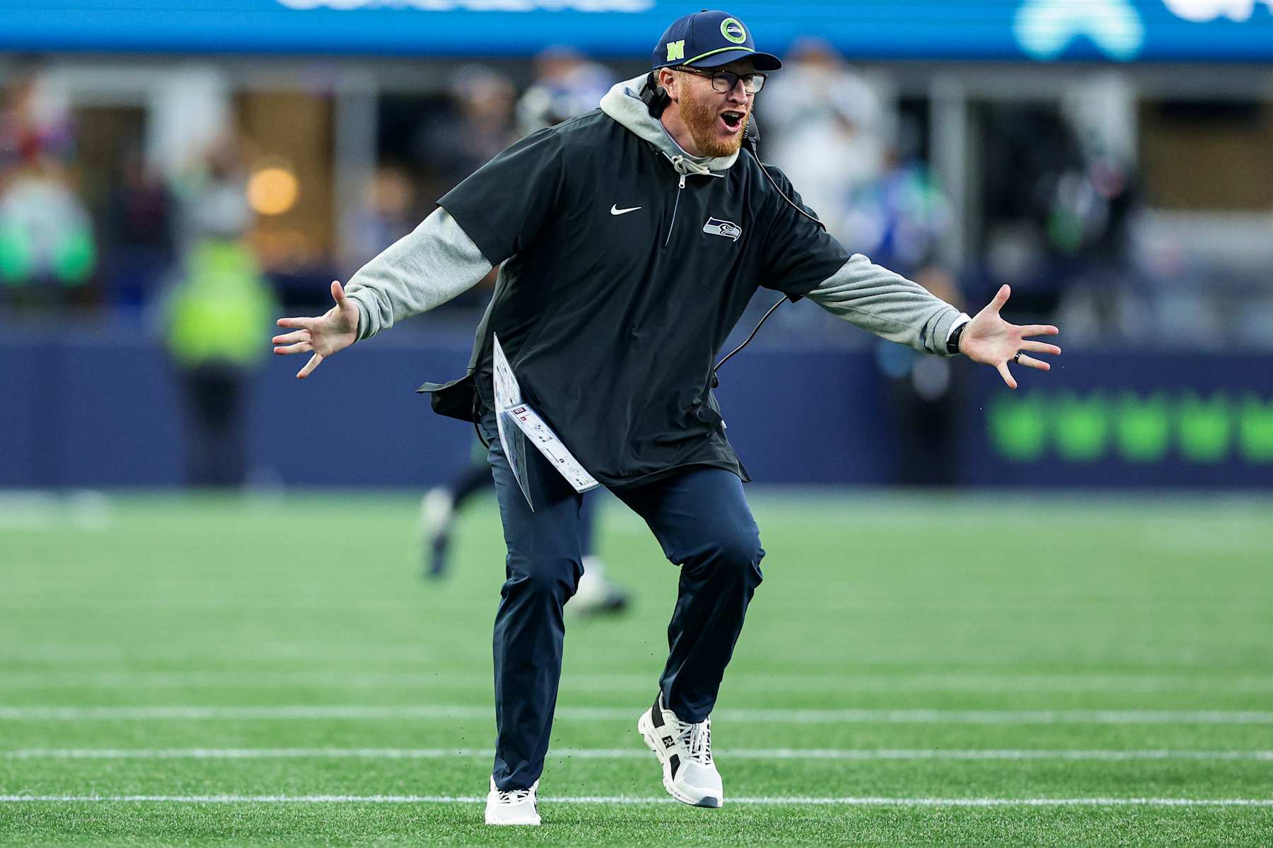 Seahawks special teams coordinator Jay Harbaugh