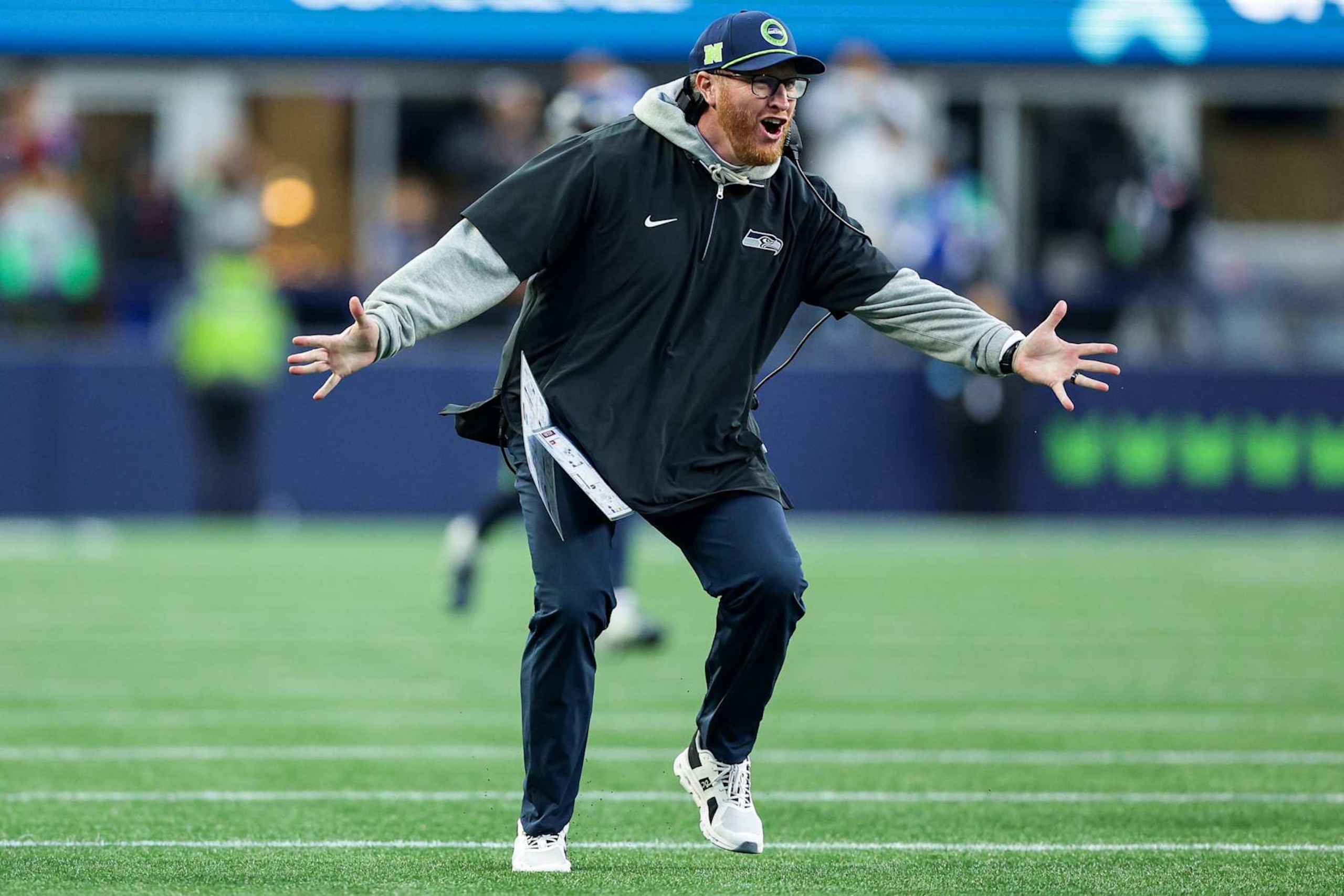 Seahawks special teams coordinator Jay Harbaugh