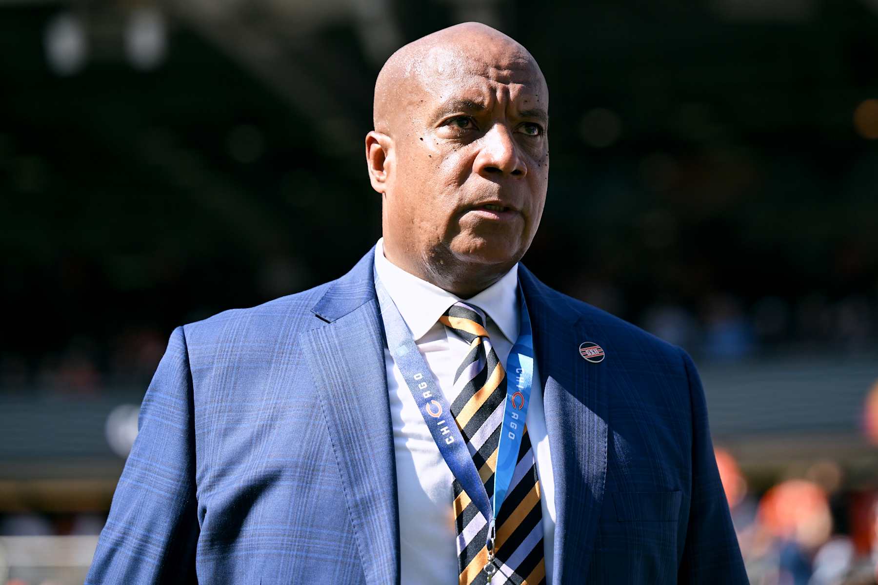 CHICAGO, ILLINOIS - OCTOBER 01: President and CEO Kevin Warren of the Chicago Bears looks on before the game against the Denver Broncos at Soldier Field on October 01, 2023 in Chicago, Illinois. (Photo by Quinn Harris/Getty Images)