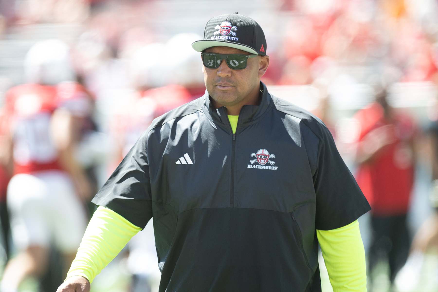 LINCOLN, NEBRASKA - AUGUST 31: Defensive Coordinator Tony White of the Nebraska Cornhuskers watches the team warm up before the game against the UTEP Miners  at Memorial Stadium on August 31, 2024 in Lincoln, Nebraska. (Photo by Steven Branscombe/Getty Images)