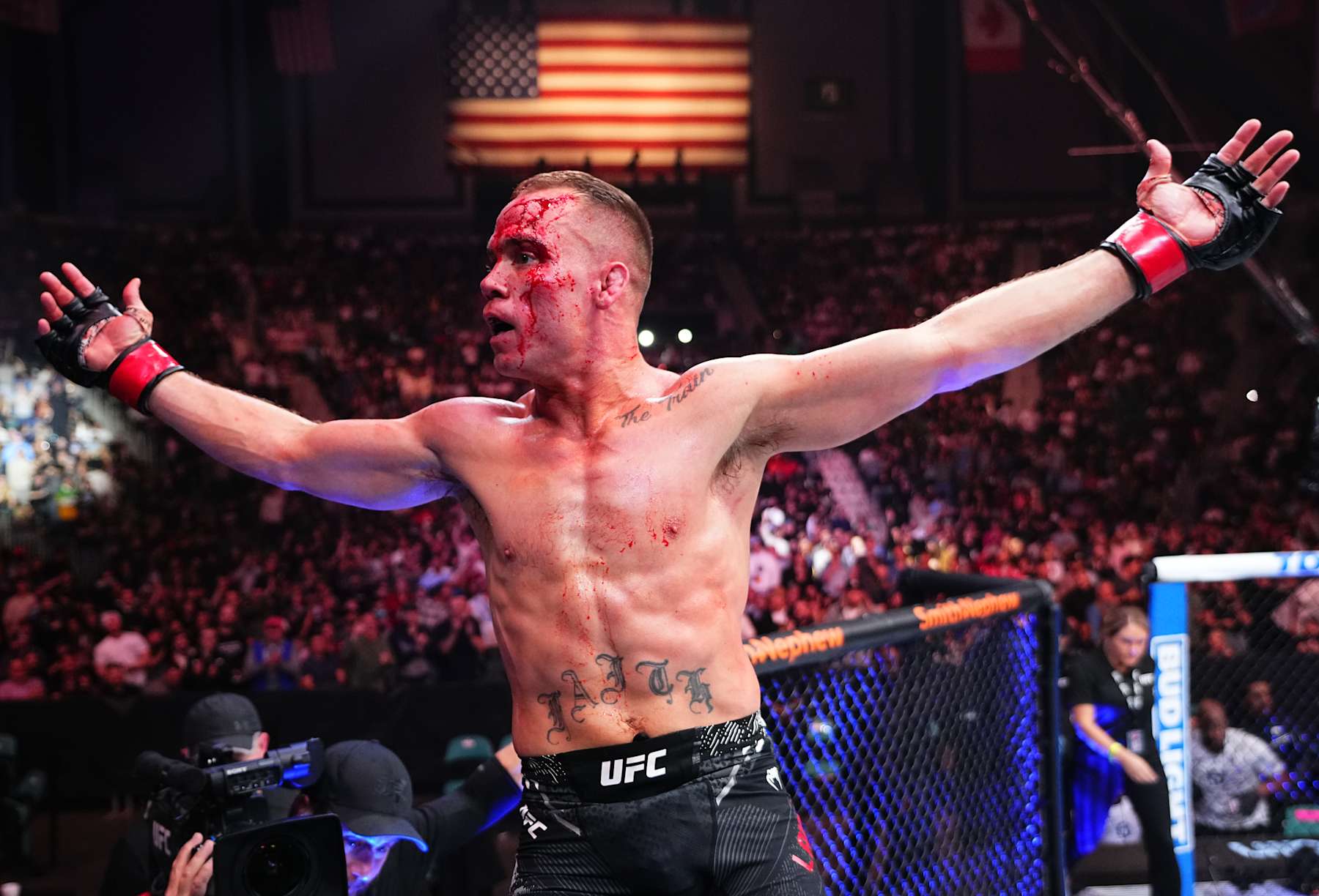 Nate Landwehr reacts after his knockout victory against Jamall Emmers