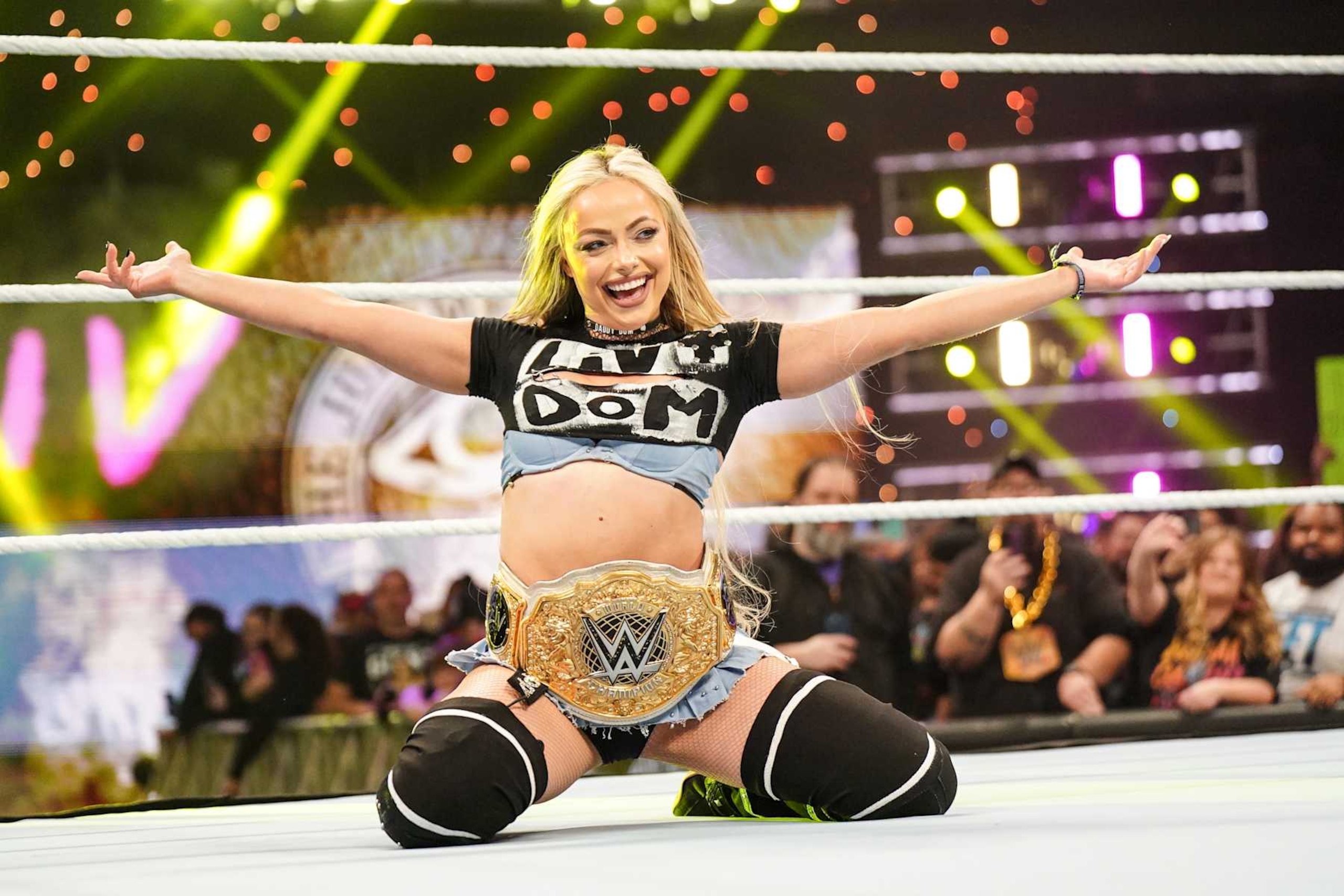 GRAND RAPIDS, MICHIGAN - NOVEMBER 11: Liv Morgan enters the ring during Monday Night RAW at Van Andel Arena on November 11, 2024 in Grand Rapids, United States.  (Photo by WWE/Getty Images)