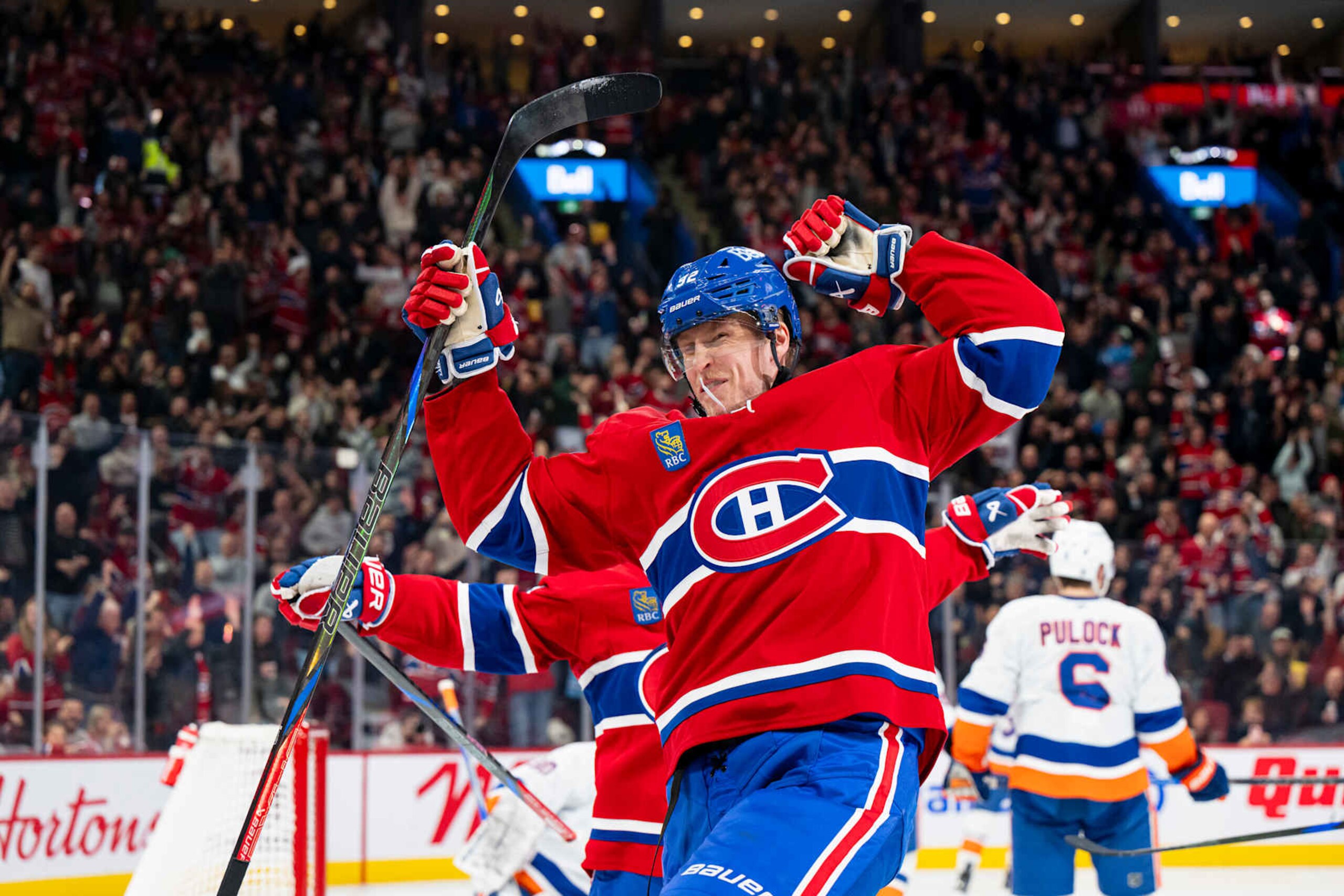 MONTREAL, CANADA- DECEMBER 3: Patrik Laine #92 of the Montreal Canadiens celebrates after scoring a goal during the second period of the NHL regular season game between the Montreal Canadiens and the New York Islanders at the Bell Centre on December 3, 2024 in Montreal, Quebec, Canada. (Photo by Matt Garies/NHLI via Getty Images)
