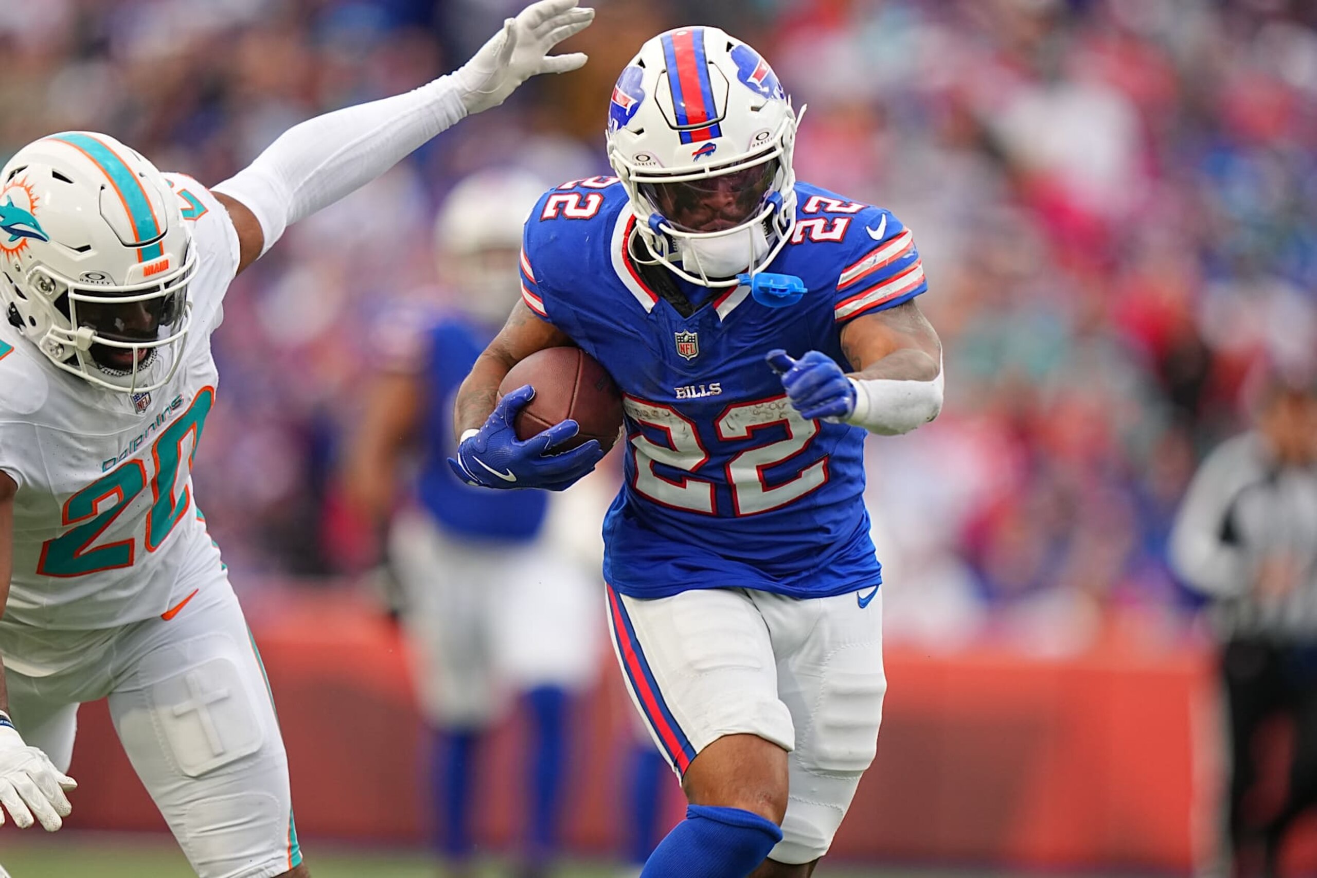 Football: Buffalo Bills  Ray Davis (22) in action, runs with the football vs Miami Dolphins at Highmark Stadium.
Orchard Park, NY 11/3/2024 
CREDIT: Erick W. Rasco (Photo by Erick W. Rasco/Sports Illustrated via Getty Images) 
(Set Number: X164637 TK1)