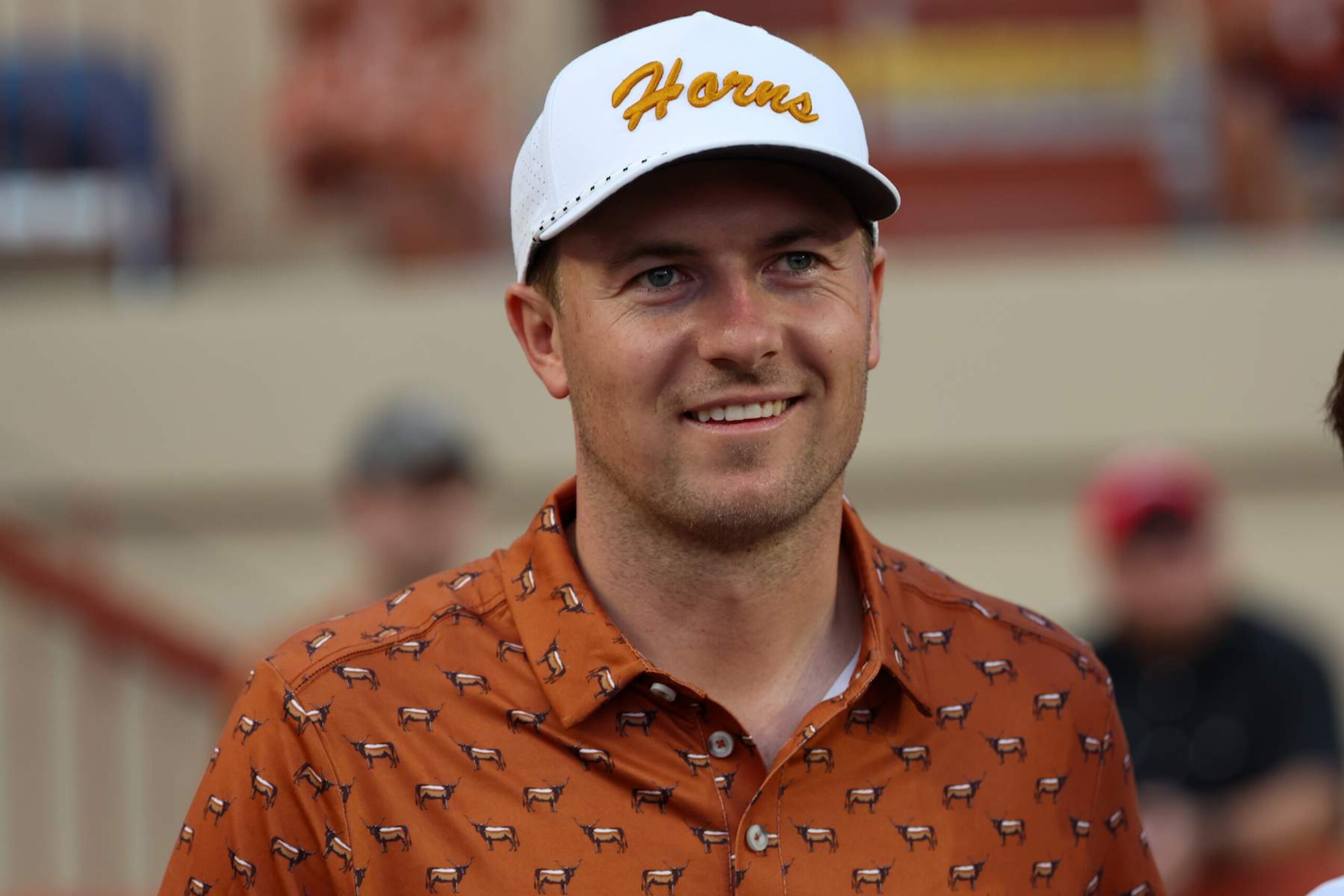 AUSTIN, TX - OCTOBER 19: Jordan Spieth on the sidelines before the SEC college football game between Texas Longhorns and Georgia Bulldogs on October 19, 2024, at Darrell K Royal - Texas Memorial Stadium in Austin, TX. (Photo by David Buono/Icon Sportswire via Getty Images)