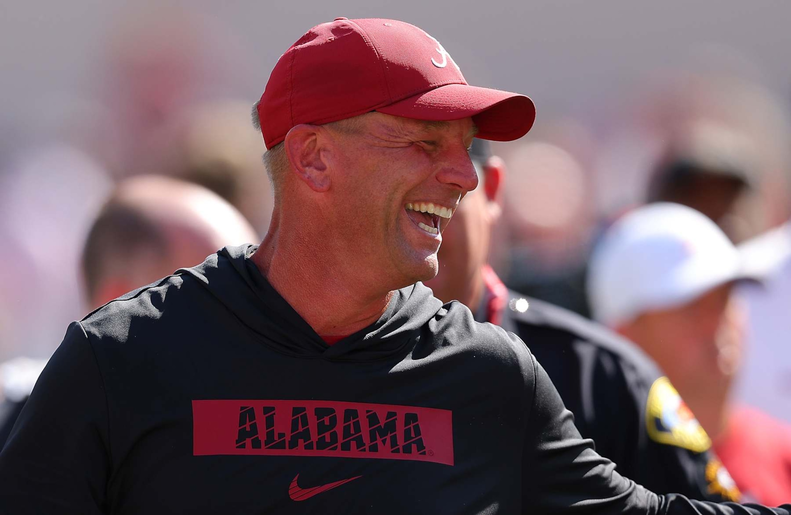 TUSCALOOSA, ALABAMA - OCTOBER 12:  Head coach Kalen DeBoer of the Alabama Crimson Tide reacts after their 27-25 win over the South Carolina Gamecocks at Bryant-Denny Stadium on October 12, 2024 in Tuscaloosa, Alabama. (Photo by Kevin C. Cox/Getty Images)
