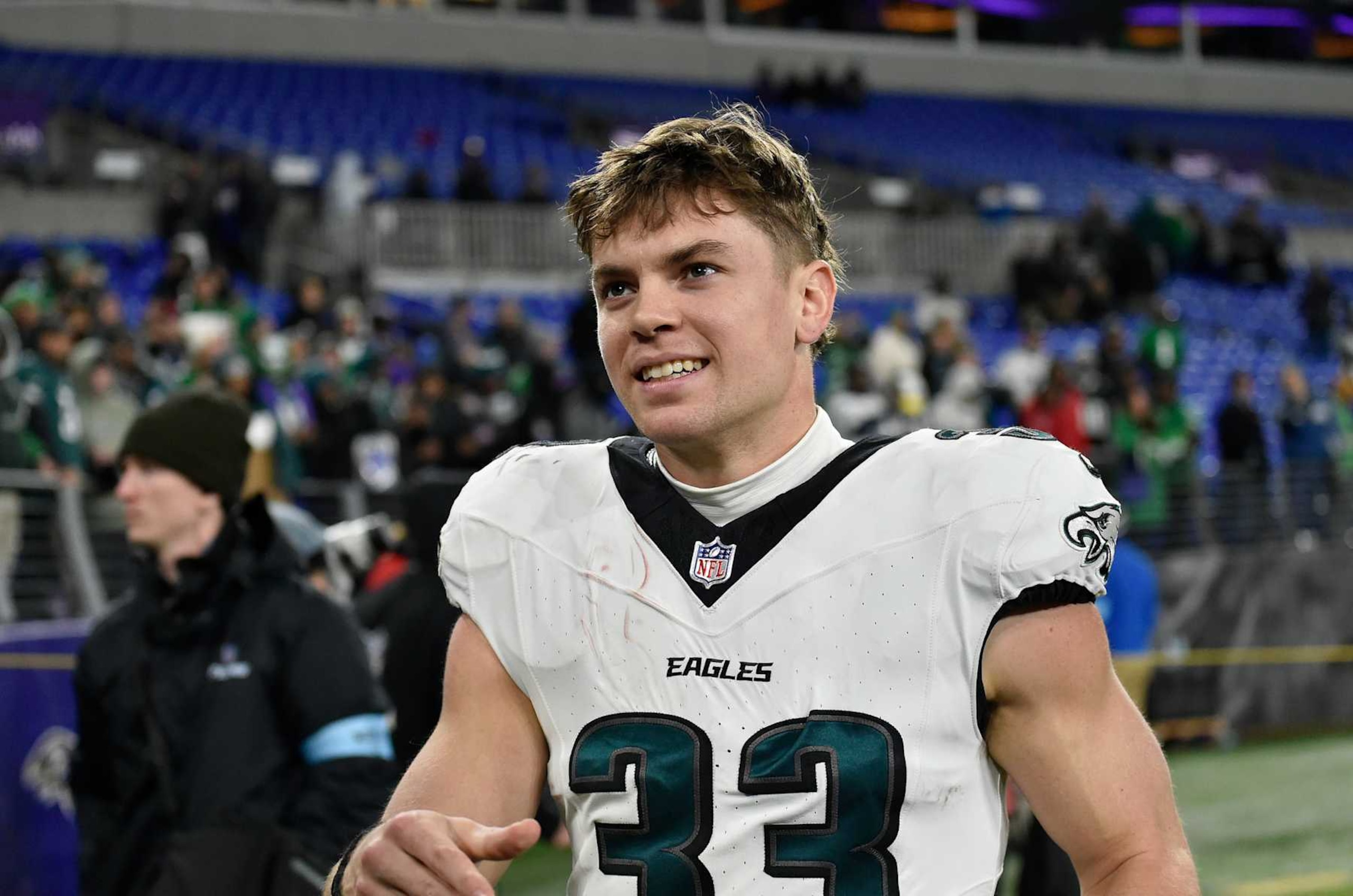 BALTIMORE, MD - DECEMBER 01: Eagles cornerback Cooper DeJean (33) walks off the field after the Philadelphia Eagles versus Baltimore Ravens NFL game at M&T Bank Stadium on December 1, 2024 in Baltimore, MD. (Photo by Randy Litzinger/Icon Sportswire via Getty Images)