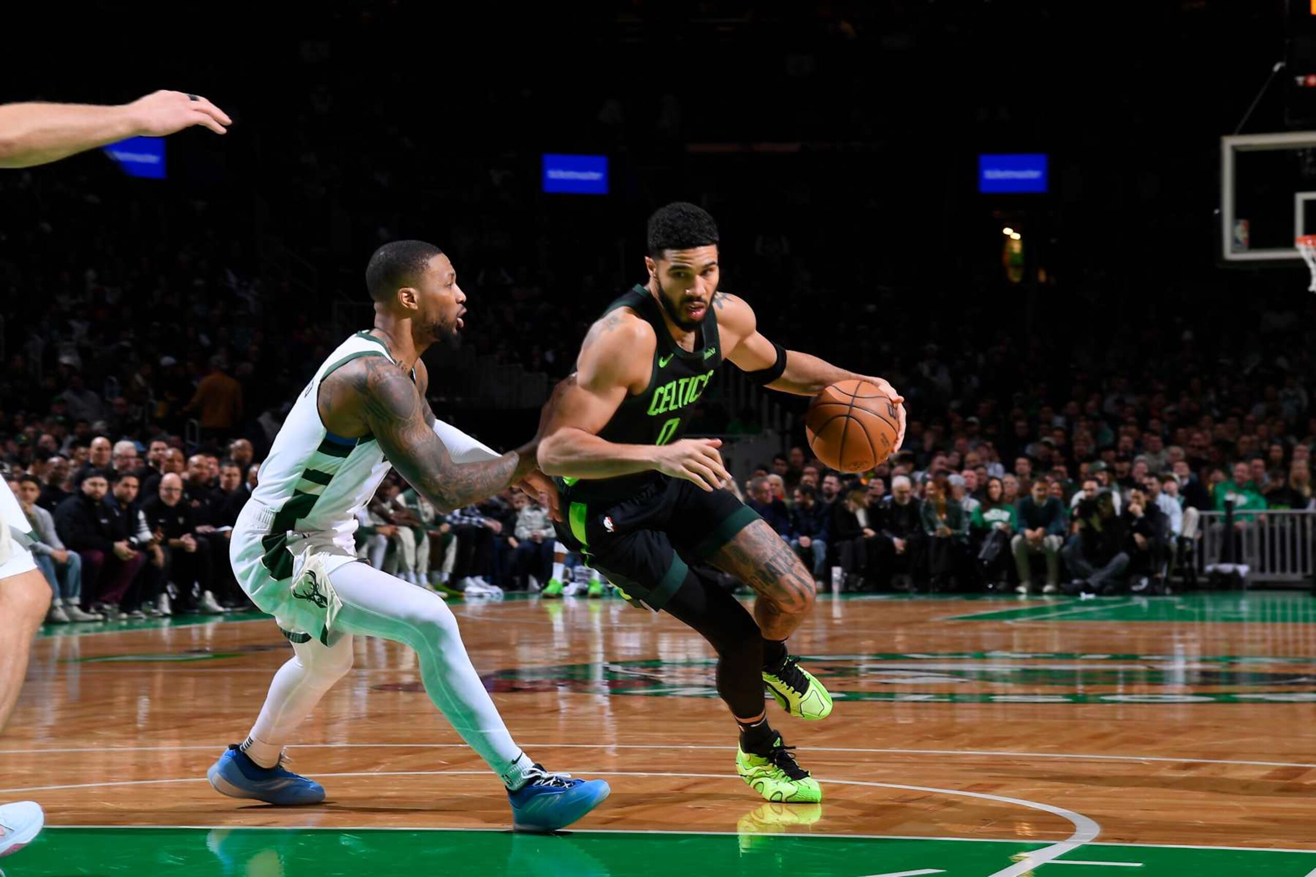 BOSTON, MA - DECEMBER 6: Jayson Tatum #0 of the Boston Celtics drives to the basket during the game against the Milwaukee Bucks on December 6, 2024 at TD Garden in Boston, Massachusetts. NOTE TO USER: User expressly acknowledges and agrees that, by downloading and/or using this Photograph, user is consenting to the terms and conditions of the Getty Images License Agreement. Mandatory Copyright Notice: Copyright 2024 NBAE (Photo by Brian Babineau/NBAE via Getty Images)