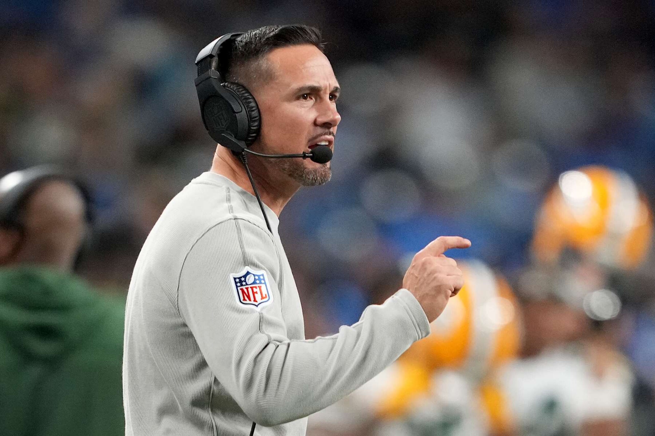 DETROIT, MICHIGAN - DECEMBER 05: Head coach Matt LaFleur of the Green Bay Packers reacts against the Detroit Lions during the third quarter in the game at Ford Field on December 05, 2024 in Detroit, Michigan. (Photo by Nic Antaya/Getty Images)